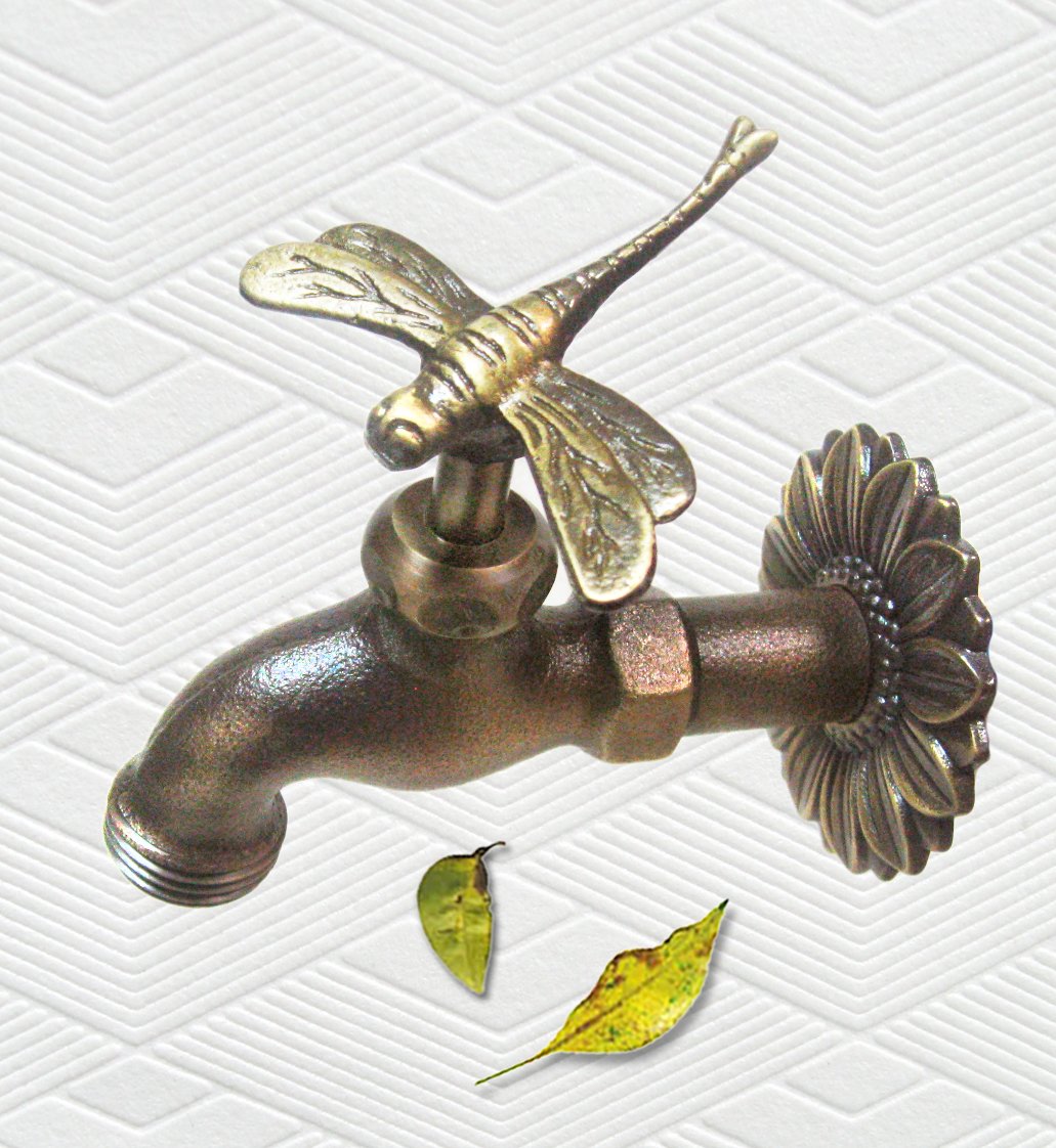 Solid Brass Dragonfly Faucet - Vintage Bathroom Sink Faucet with Unique Dragonfly Design - Perfect for Farmhouse, Cottage & Victorian Style Bathrooms