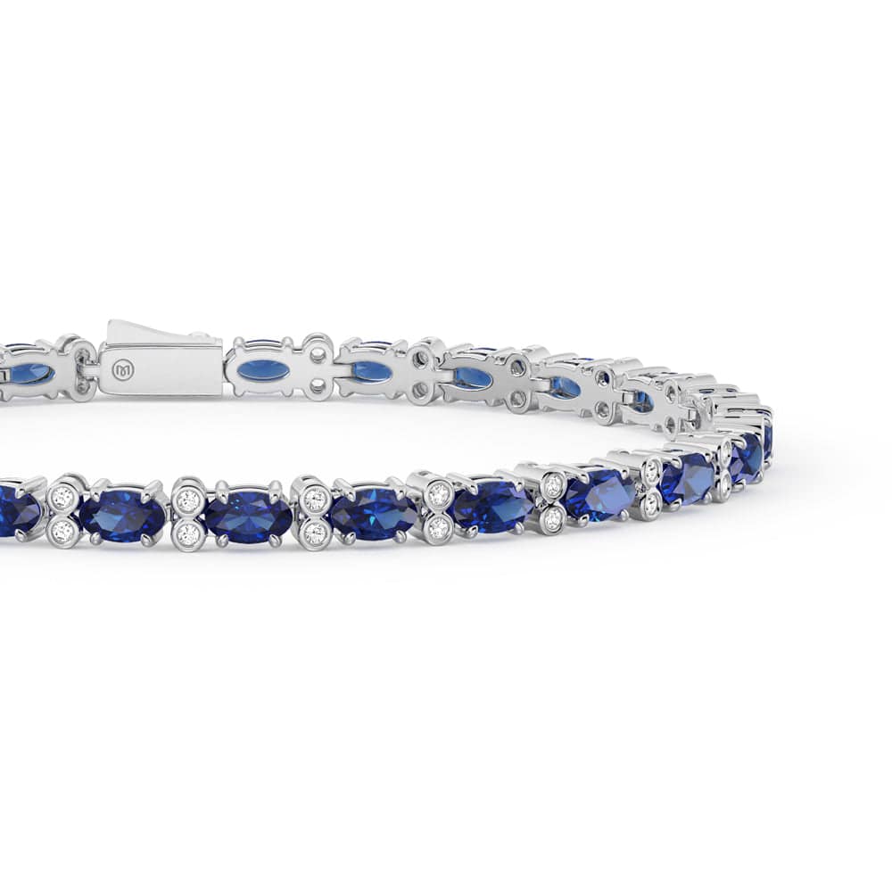 8 CT Classic Oval White Sapphire & Blue Sapphire Tennis Bracelet for Women - Elegant Jewelry Gift for Wedding, Anniversary & Special Occasions
