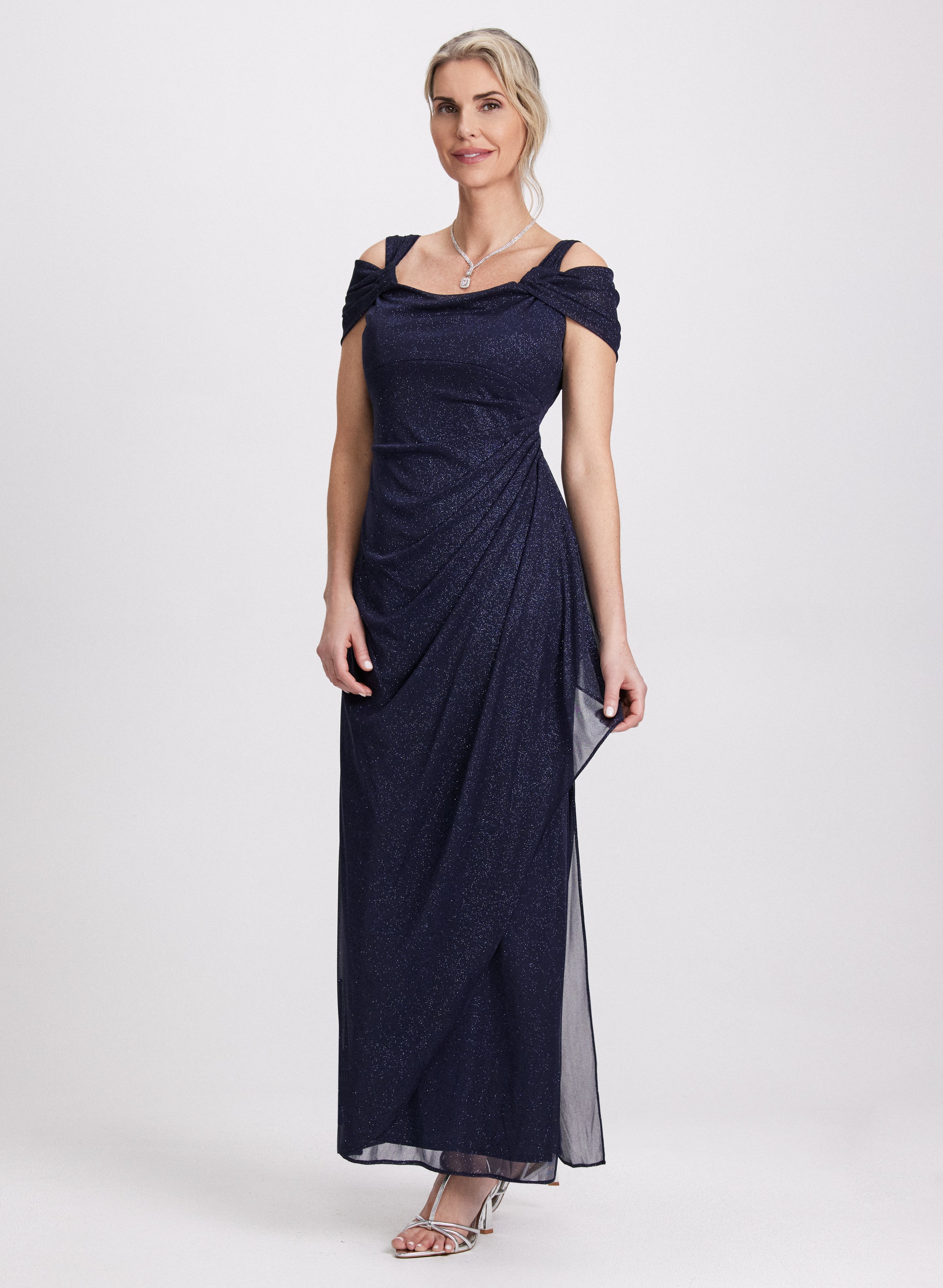 Sparkly Sequin Draped Party Dress for Women - Elegant Evening Gown for Prom, Cocktail, Wedding & Special Occasions