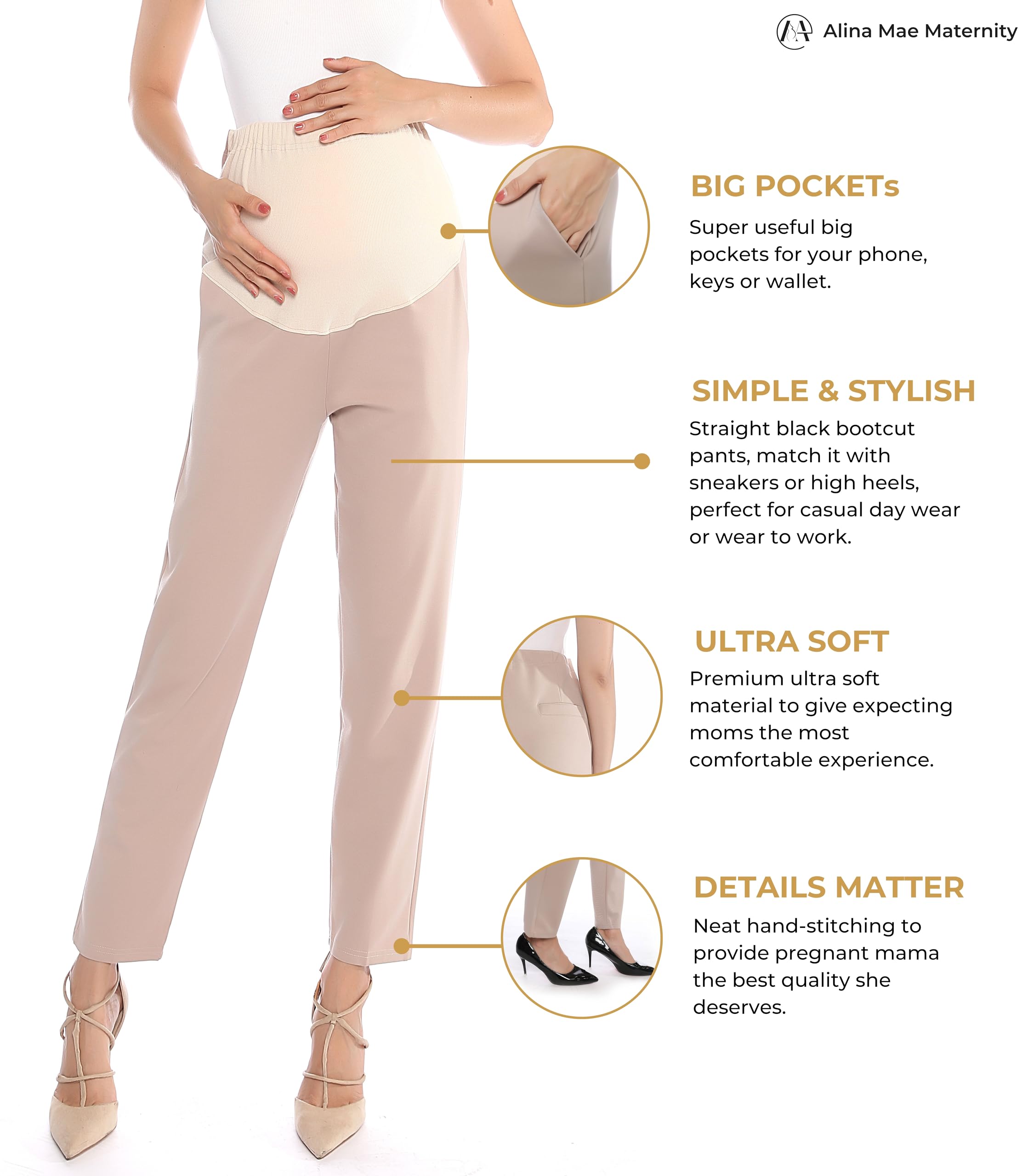 **Stretch Maternity Pants for Women - Comfortable Over-Bump Pregnancy Capris for Work & Casual Wear | Perfect for Office, Travel & Everyday Comfort**