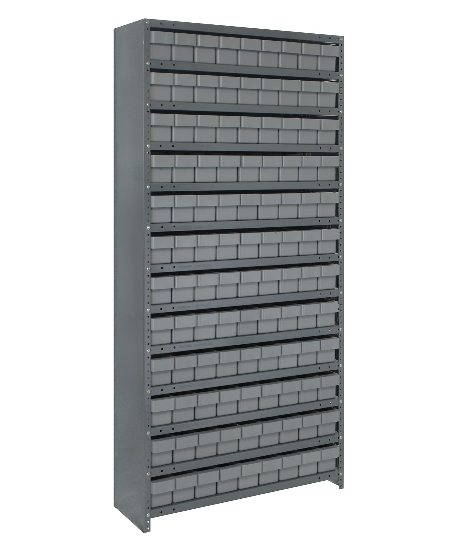 Quantum Storage Systems CL1875-604GY Heavy Duty Closed Shelving Unit with Super Tuff Euro Drawers - 108 QED604 Shelf Bins, 18