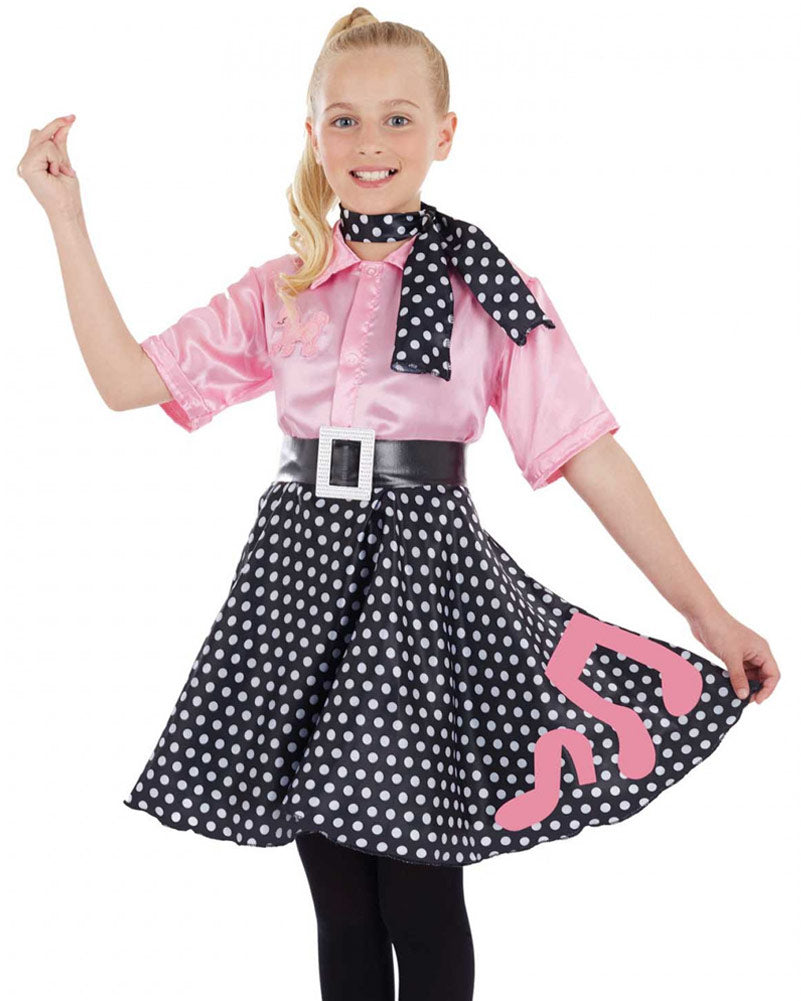 Vintage 1950s Rock and Roll Girls Costume - Retro Poodle Skirt Outfit for 50s Theme Party, Halloween, Sock Hop Dance & Dress Up