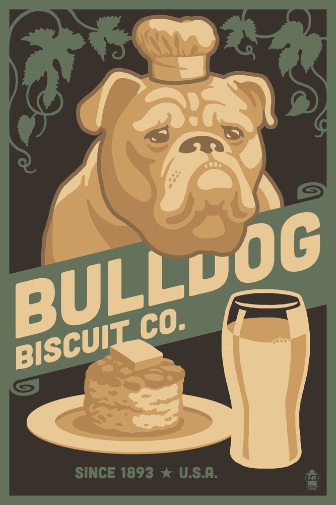 Vintage Bulldog Retro Biscuit Ad Poster - 12x18 Inch Wall Art Decor for Living Room, Bedroom & Office | Unique Home Decor Gift Idea