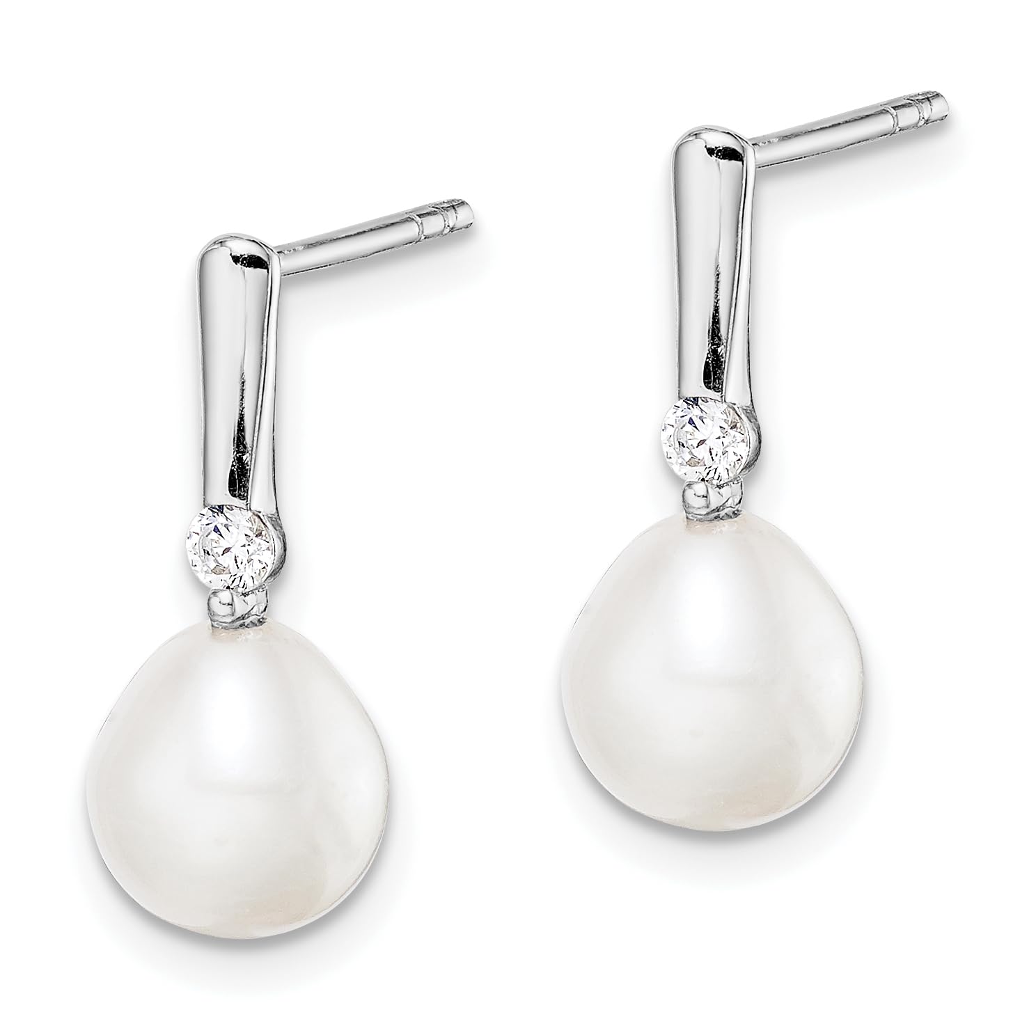 925 Sterling Silver 7mm Rice Freshwater Pearl & Cubic Zirconia Drop Earrings for Women - Elegant Dangle Jewelry for Wedding, Party & Everyday Wear