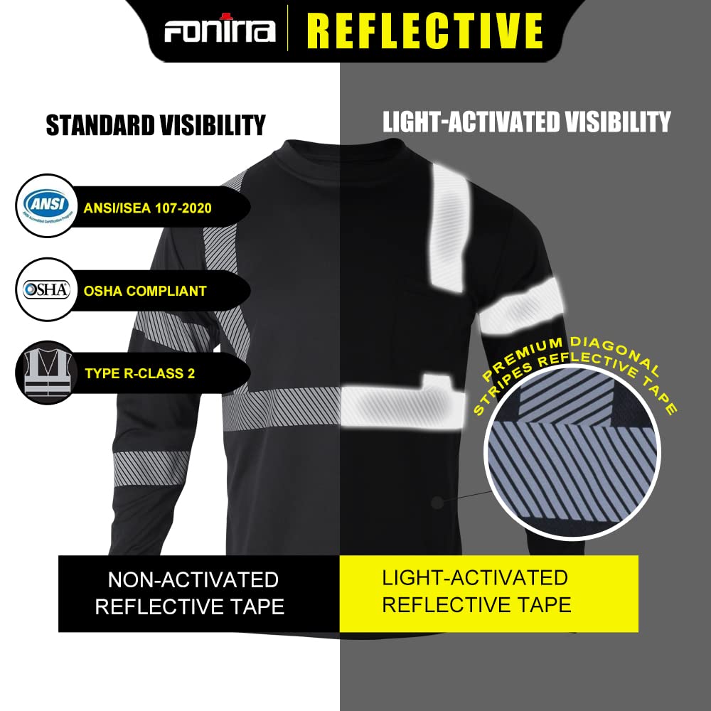 FONIRRA 3-Pack ANSI Class 3 High Visibility Safety Shirts for Men - Long Sleeve Reflective Work Shirts for Construction, Road Work & Nighttime Safety