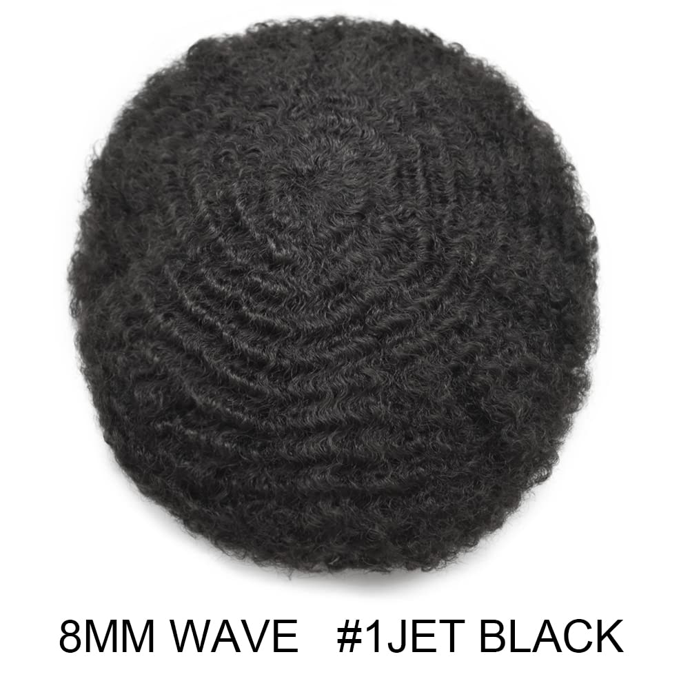 10x8 Afro Curly Men's Toupee - Full Poly African American Human Hair System with Injected PU Skin - Kinky Curly Wig Replacement for Black Men (Afro Wavy 8mm, Jet Black #1) | Perfect for Daily Wear, Special Occasions & Hair Loss Solutions