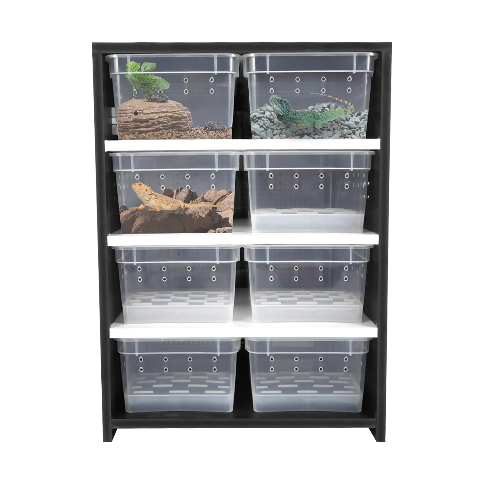 36.3cm Acrylic Reptile Breeding Tank with Heating Pad - Multi-Layer Terrarium for Lizards, Spiders, Turtles | 8 Transparent Boxes, Thermostat Control & Hygrometer | 220V Amphibian Habitat Cage (Black) | Perfect for Home Breeding, Pet Store Displays & Classroom Science Projects