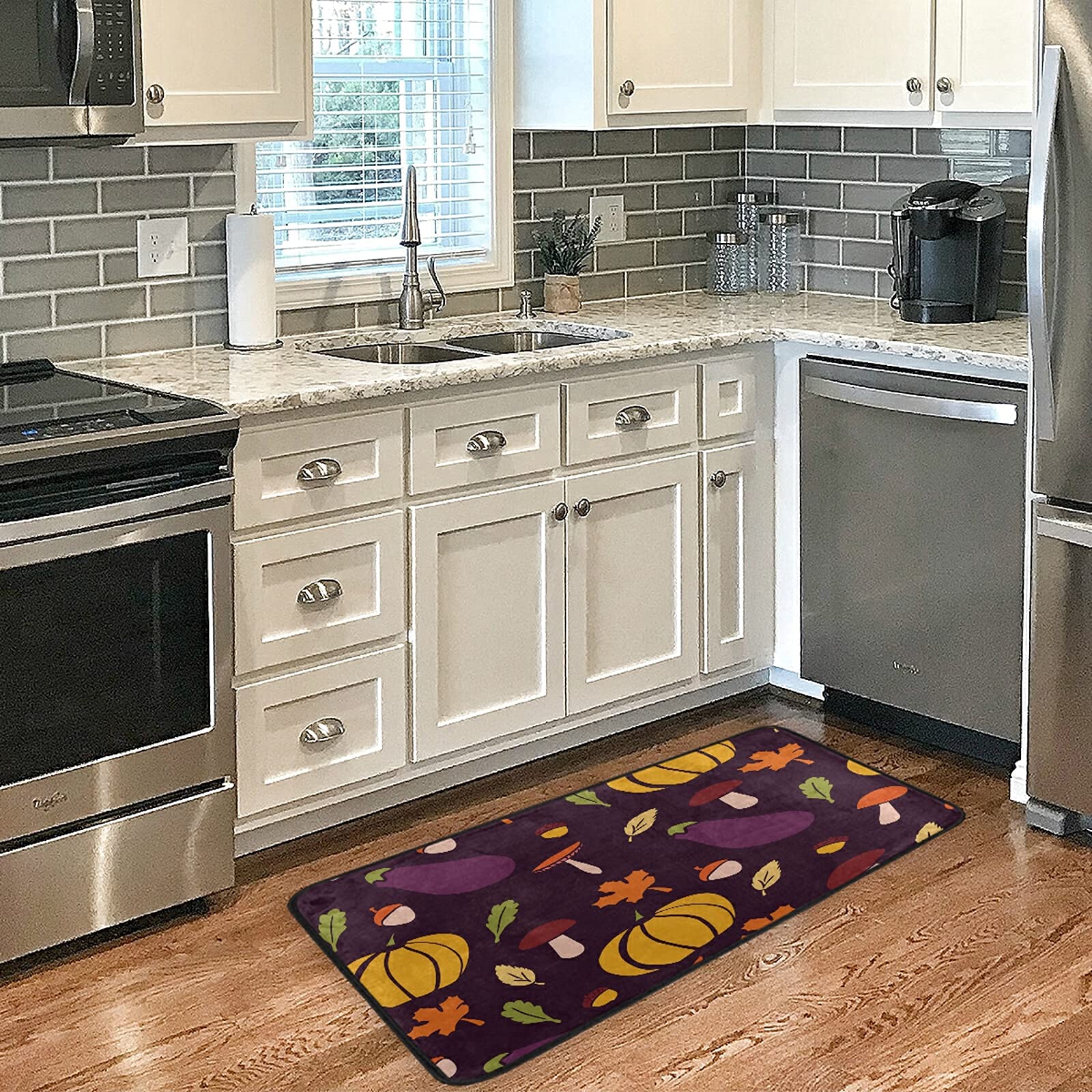 Non-Slip Washable Kitchen Rugs - Absorbent Fall Pumpkin Thanksgiving Floor Mats for Sink Area - Cushioned Farmhouse Style 39x20 Inch - Perfect for Kitchen, Bathroom & Entryway Decor