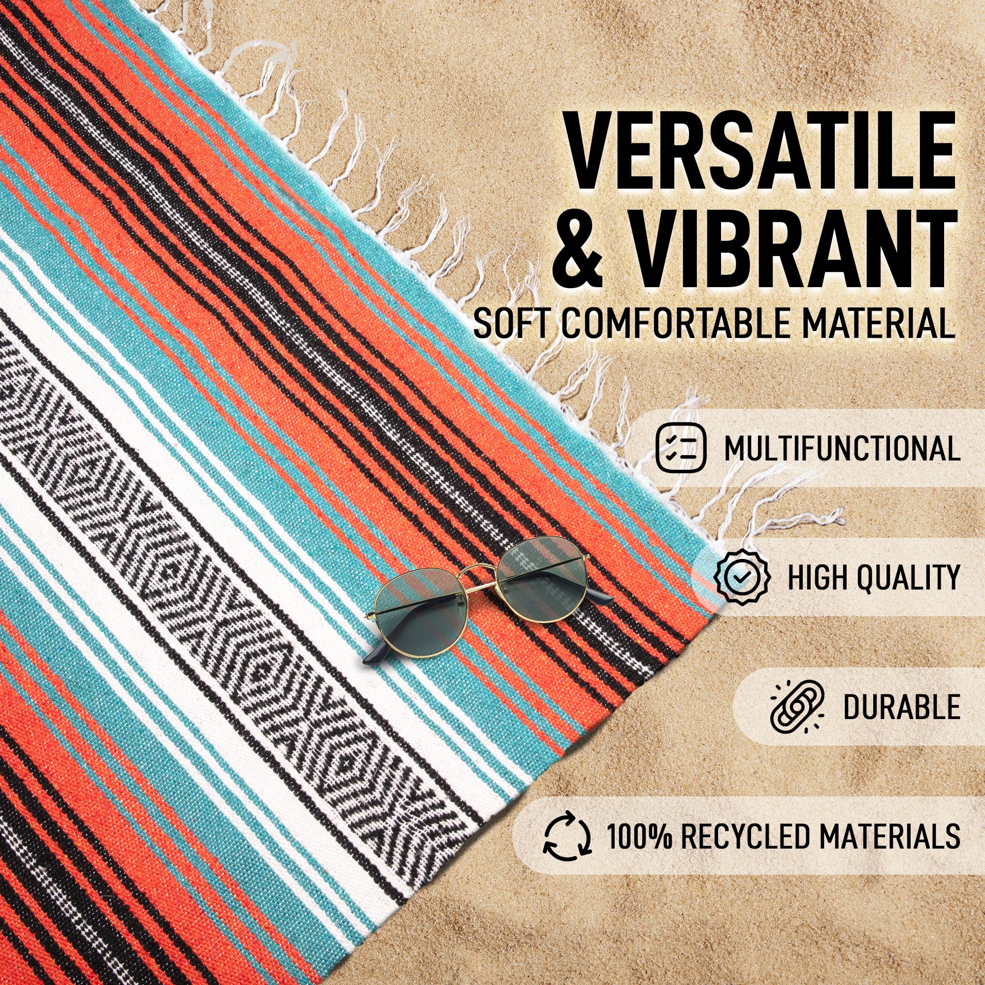 Authentic Large Handwoven Mexican Blanket - Soft & Durable Serape Yoga Blanket 70