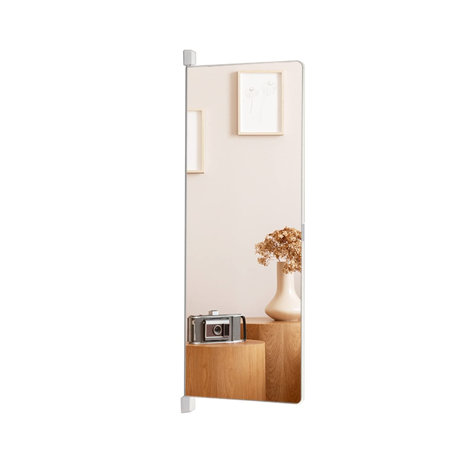 Full-Length Invisible Built-In Wardrobe Mirror - 90cm Rotating Folding Dressing Mirror (White) for Bedroom, Closet & Home Decor