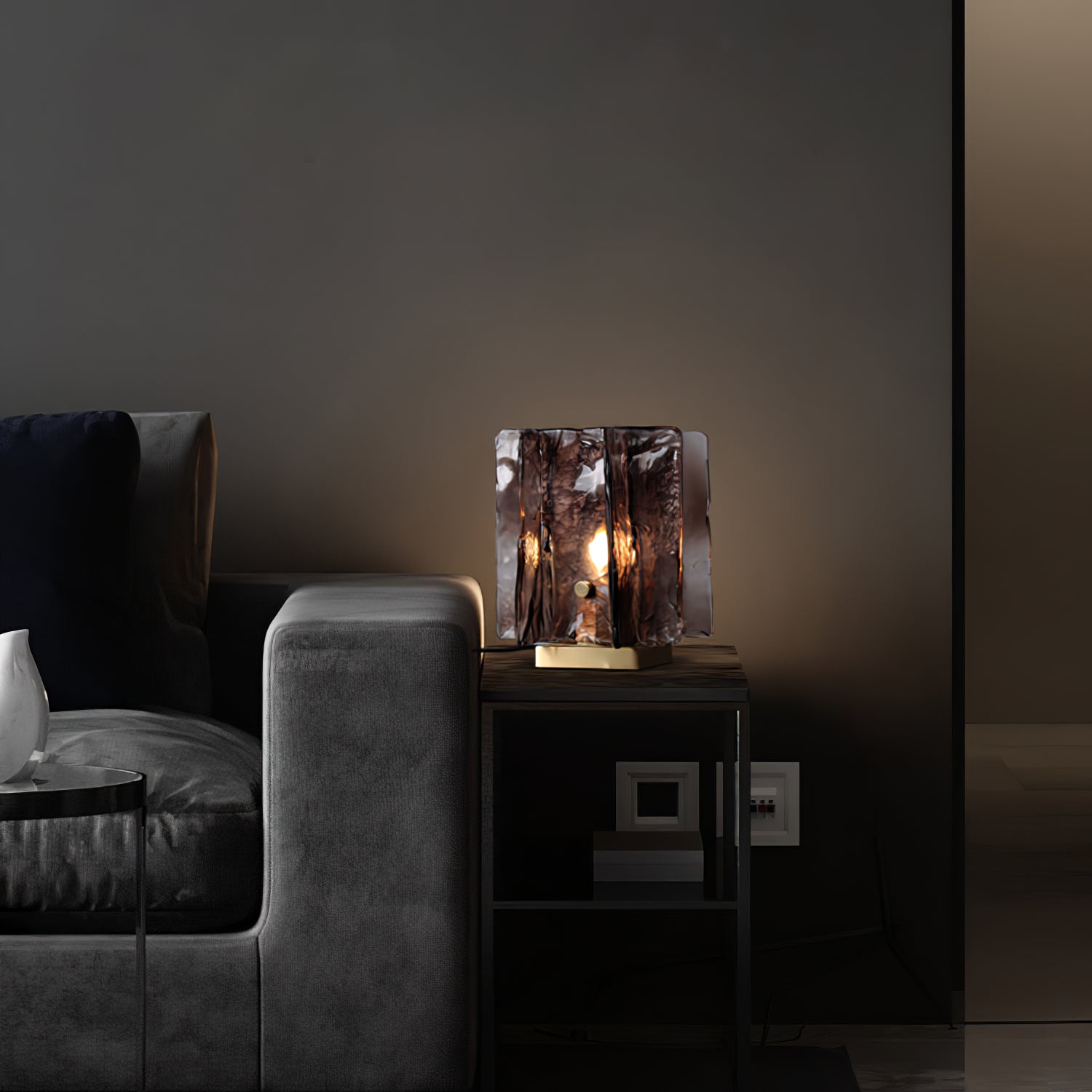 Amber LED Building Block Table Lamp - Modern Nightstand Light for Bedroom, Office, and Kids Room Decor - Perfect for Reading, Relaxing, and Creating Cozy Atmosphere