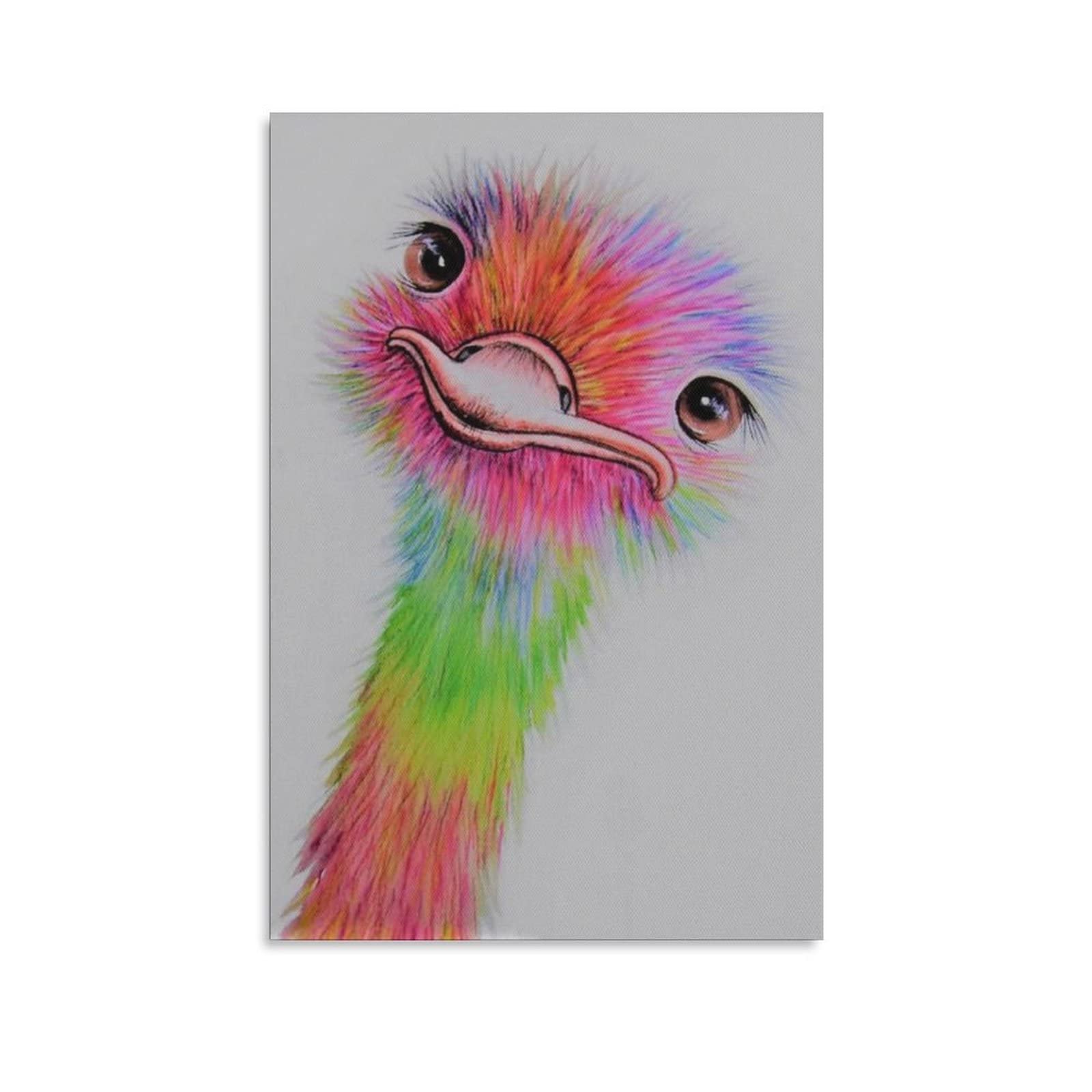 Colorful Ostrich Smile Canvas Wall Art Print - 12x18 Inches (30x45cm) Modern Animal Painting for Living Room, Bedroom & Office Decor - Perfect Gift for Home, Sports & Landscape Enthusiasts | Wall Decor for Apartments, Dorms & Workspaces