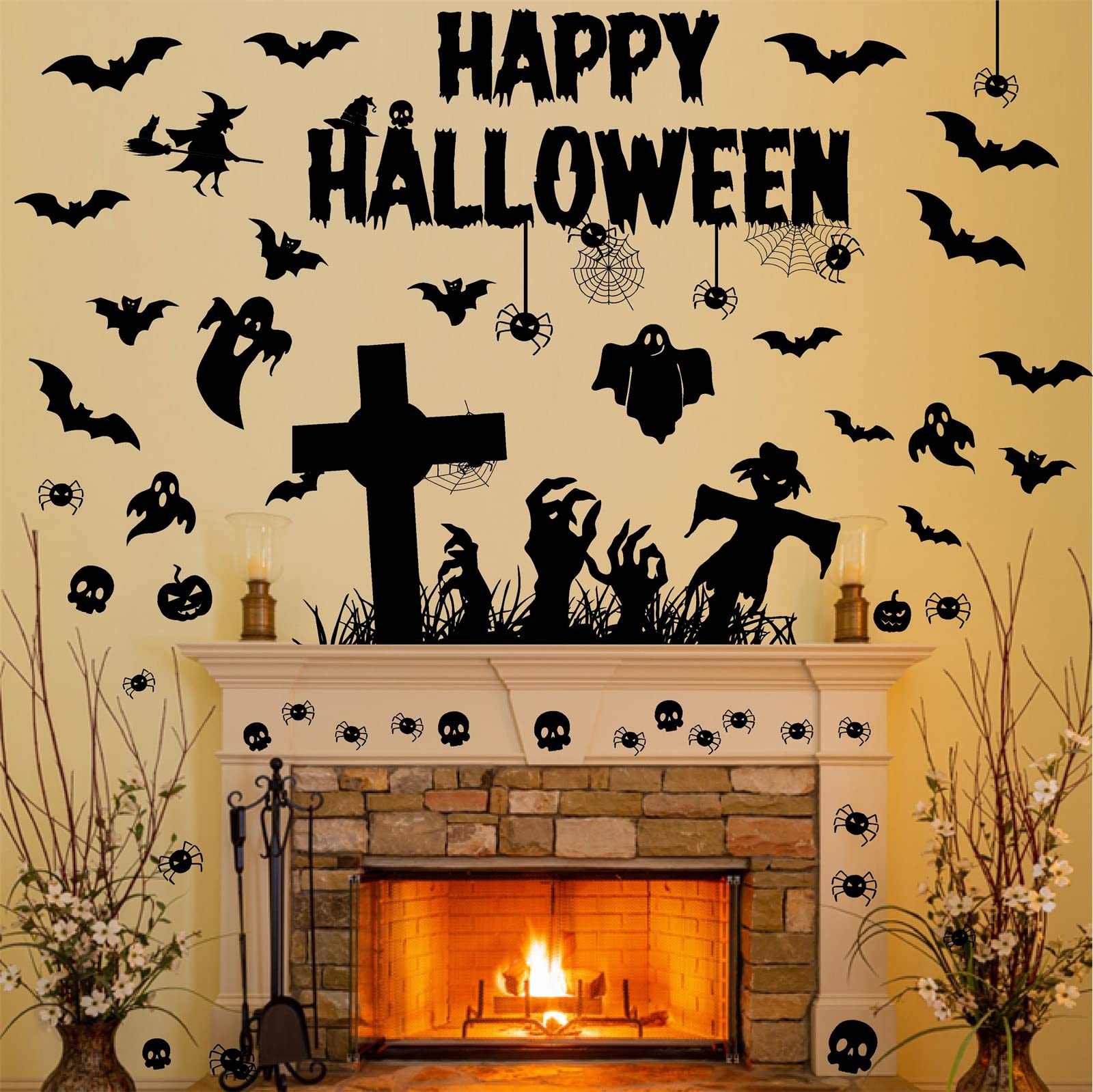 Happy Halloween Wall Decals - Removable Bat Wall Stickers for Windows, Doors & Party Decorations - Perfect for Halloween Home Decor, Classroom & Office Celebrations
