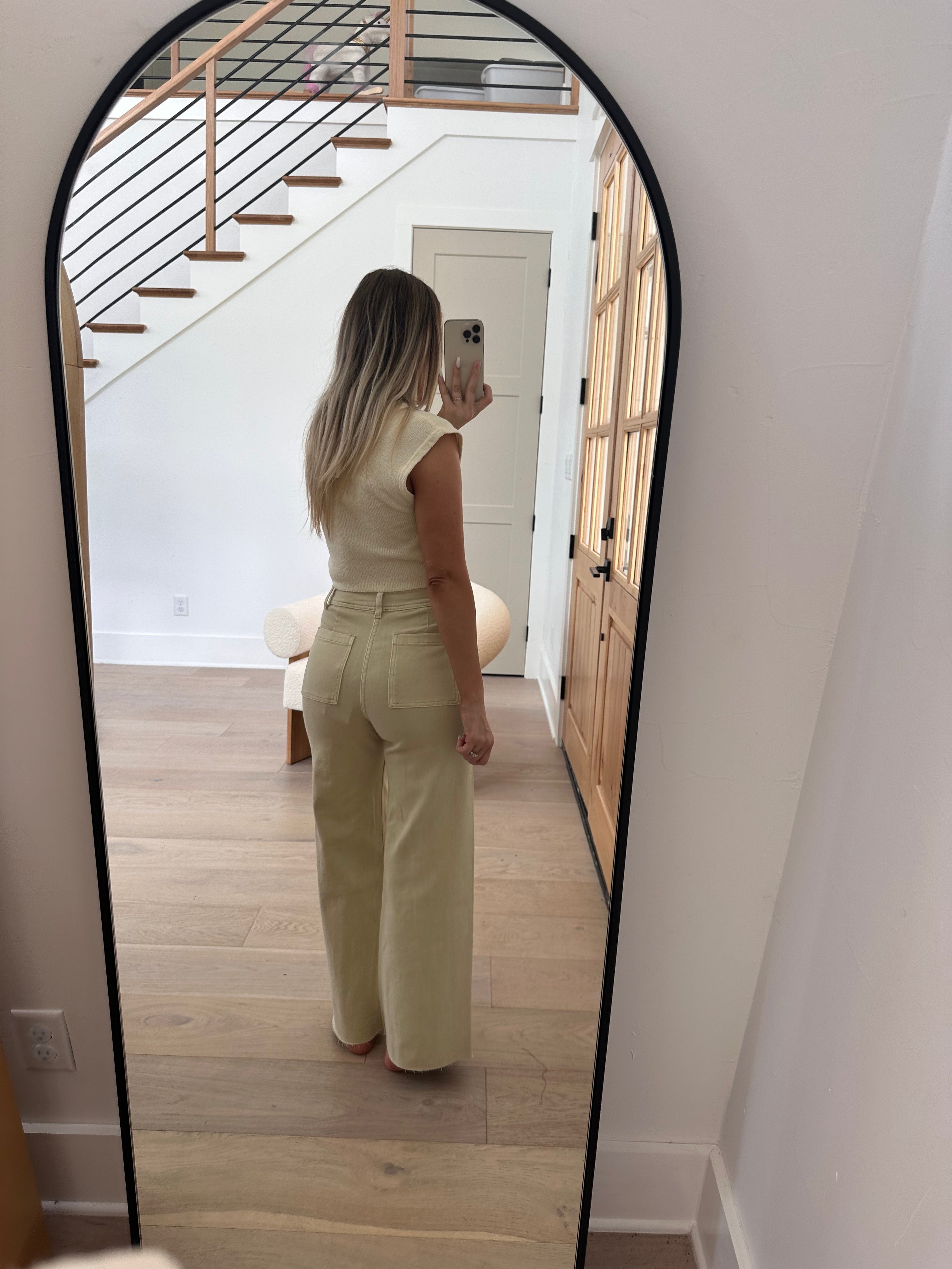 Corin Straight Wide Leg Denim Pants for Women - High Waisted Beige Jeans, Comfortable Stretch Fabric, Casual & Office Wear