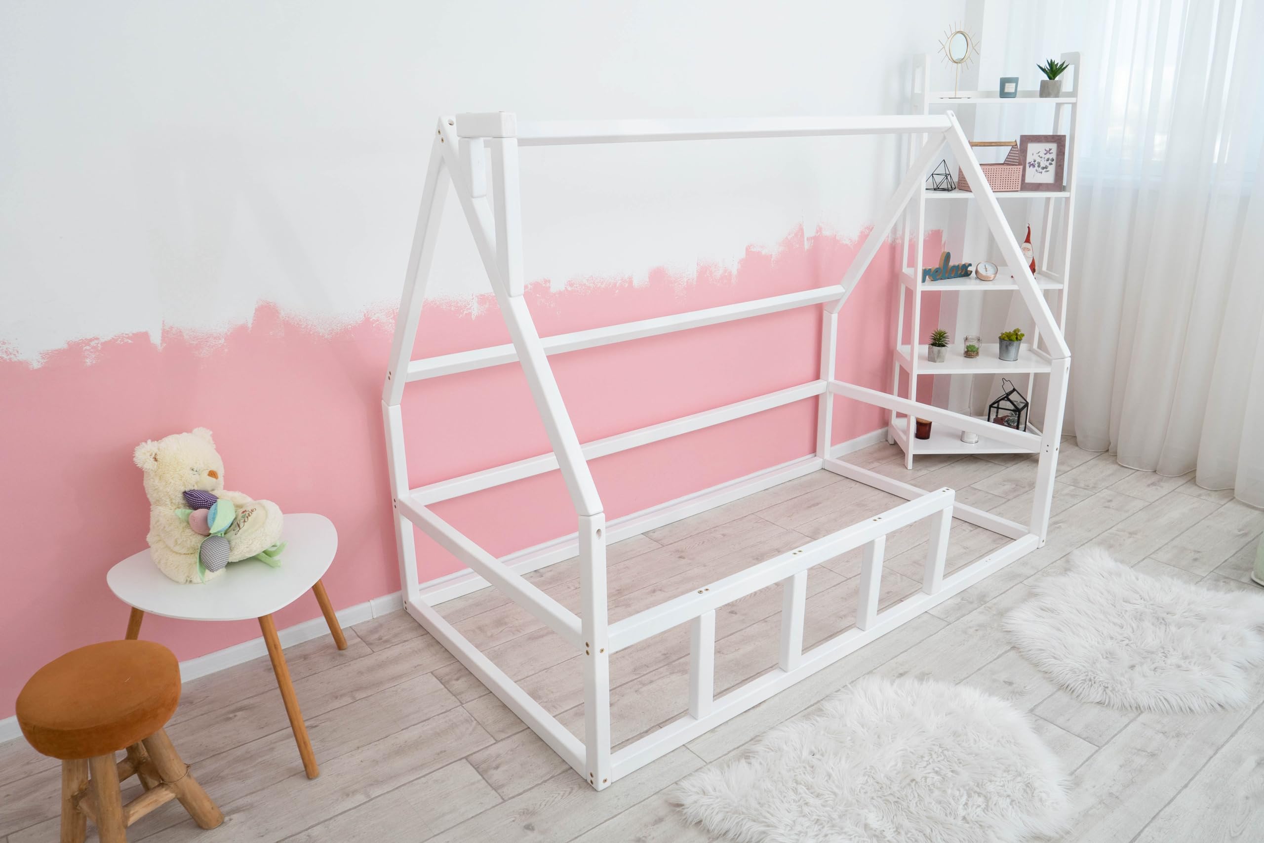 Montessori Floor Bed for Toddlers - Twin/Full Size with Railings - Safe Kids Bed for Playrooms & Bedrooms