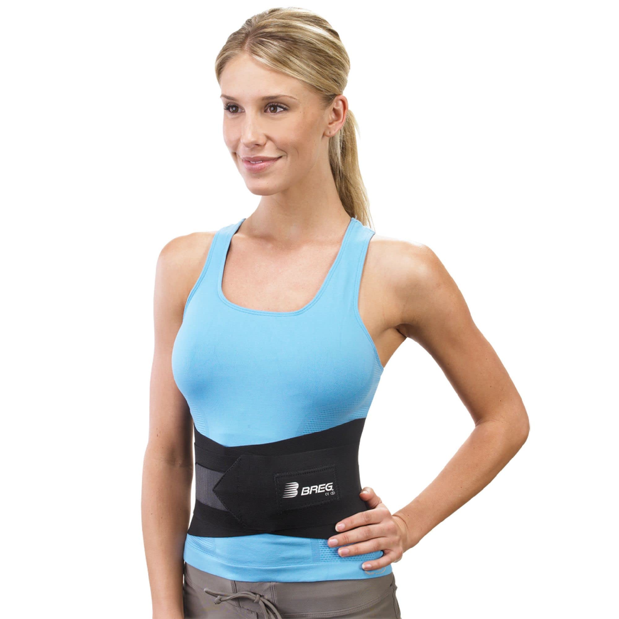Breg Back Support with Side Pulls - Adjustable Lumbar Brace for Pain Relief & Posture Correction - Ideal for Work, Sports & Daily Activities