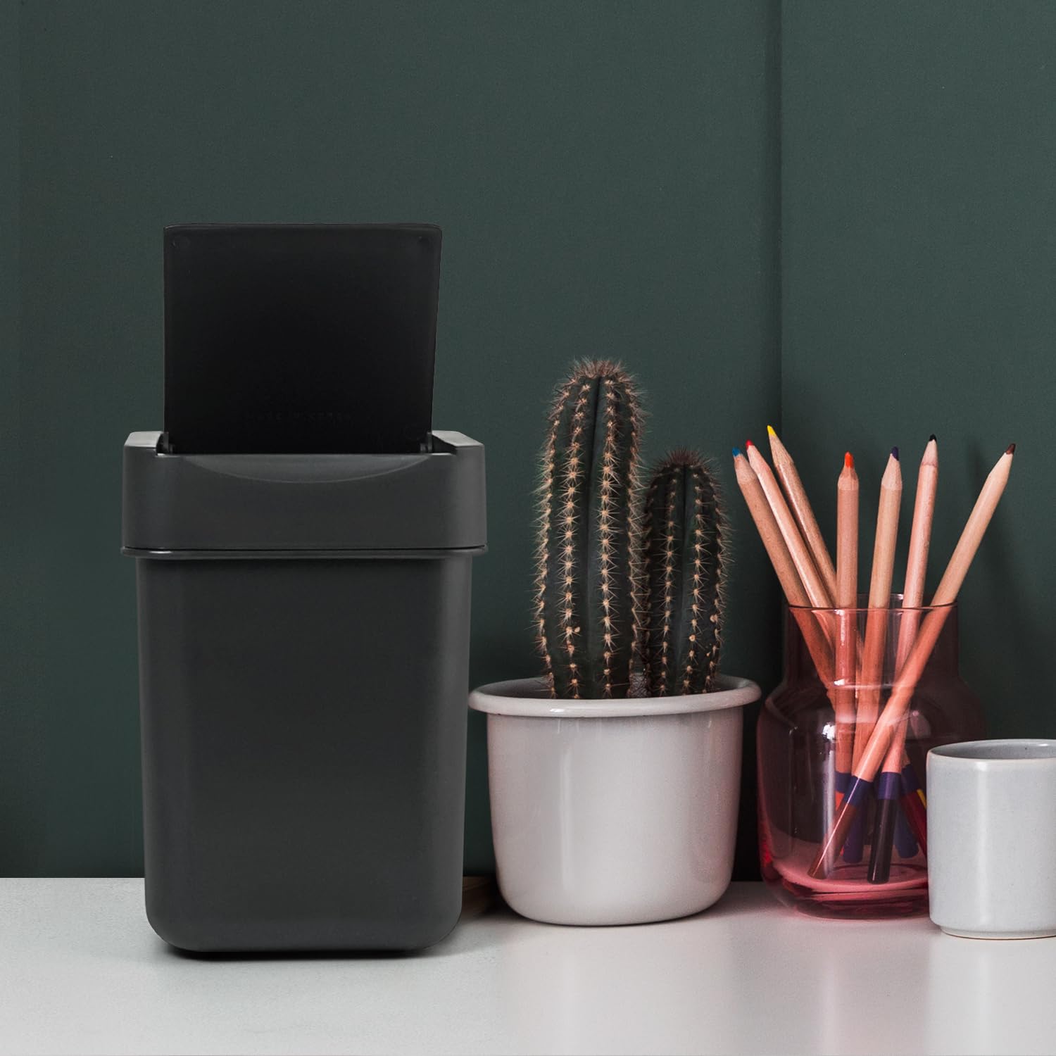 Carrotez 2 Liter Mini Trash Can - Small Wastebasket for Coffee Bar, Vanity, Desk & Countertop | Compact Garbage Bin for Office, Bathroom & Kitchen - Black