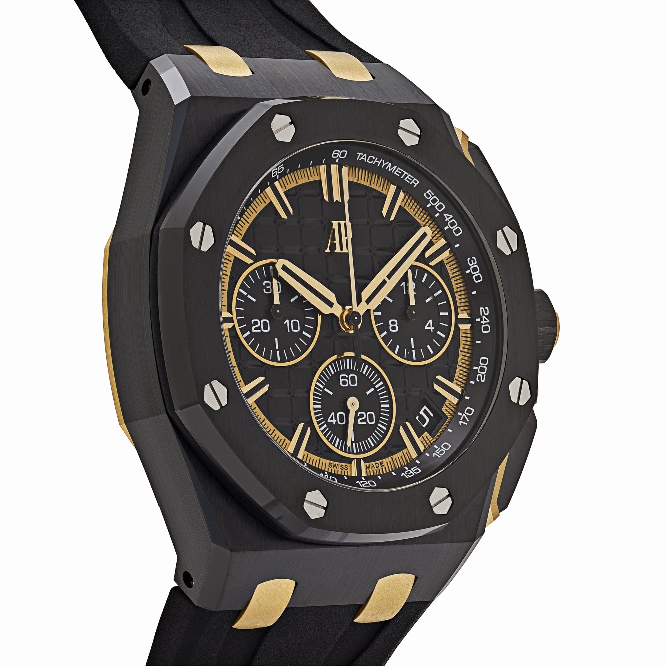 Audemars Piguet Royal Oak Offshore Chronograph Watch 26420CE.OO.A127CR.01 - Black Ceramic Case, Yellow Gold Bezel, Black Dial - Luxury Sports Watch for Men - Perfect for Business Meetings & Special Occasions