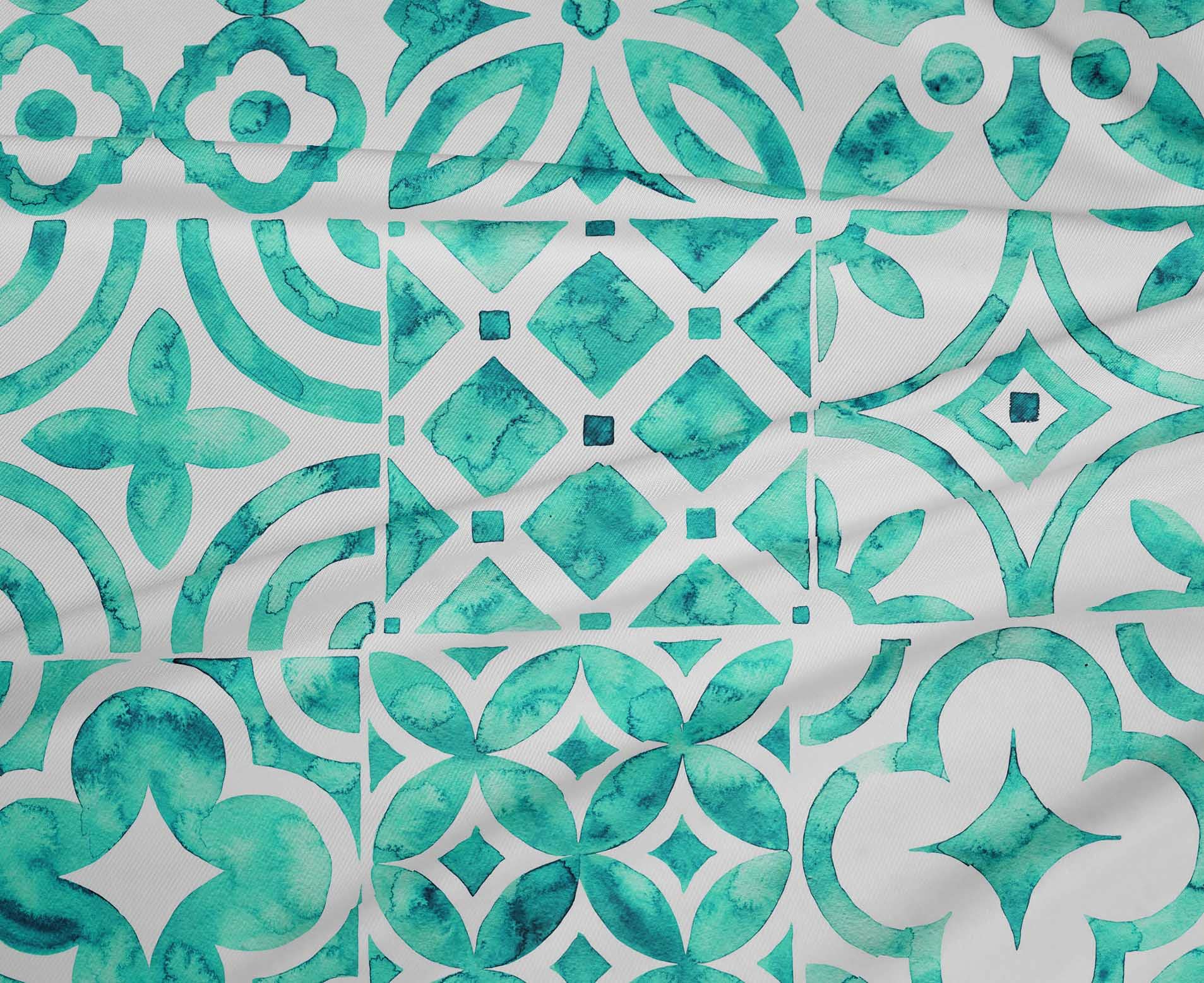 oneOone Polyester Spandex Turquoise Green Floral Print Fabric - 56 Inch Wide Sewing Material for DIY Clothing, Dresses & Home Decor | Premium Stretch Fabric by The Yard