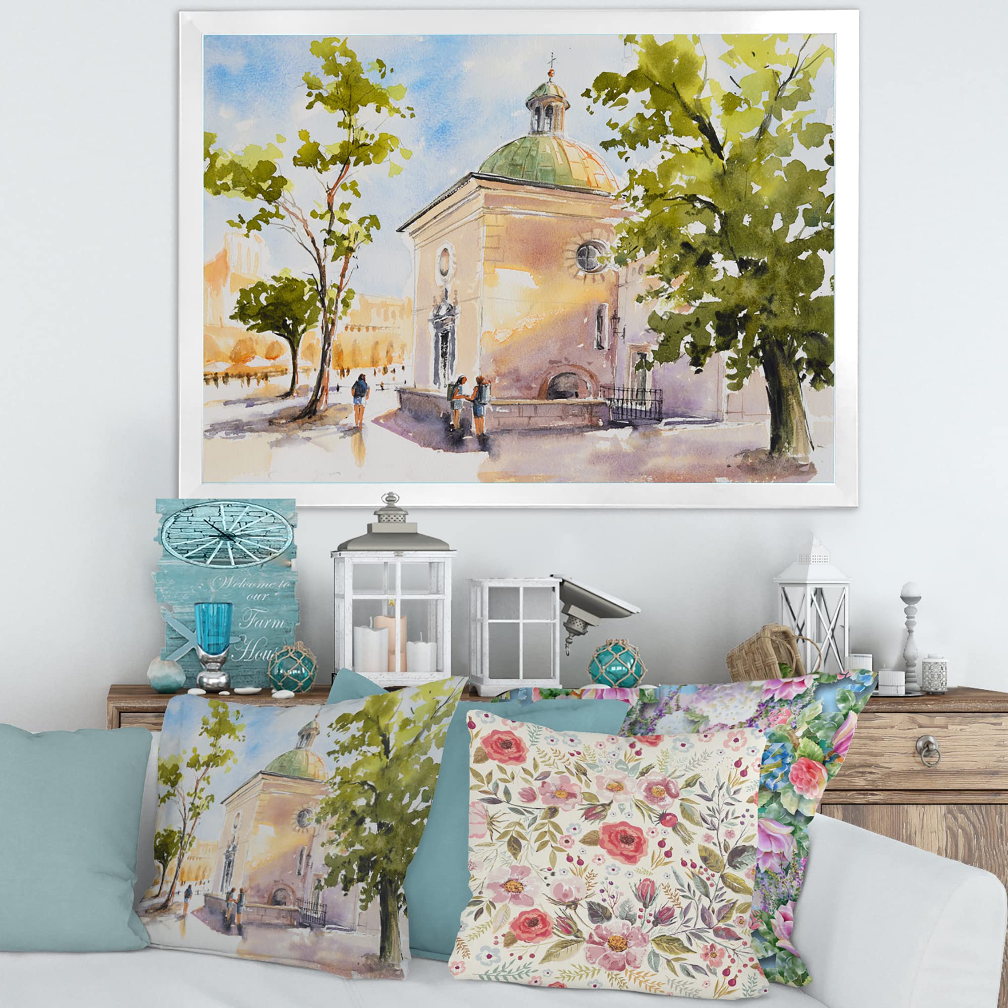 Rustic Village Church Framed Wall Art - Handmade Countryside Decor for Living Room, Bedroom & Office