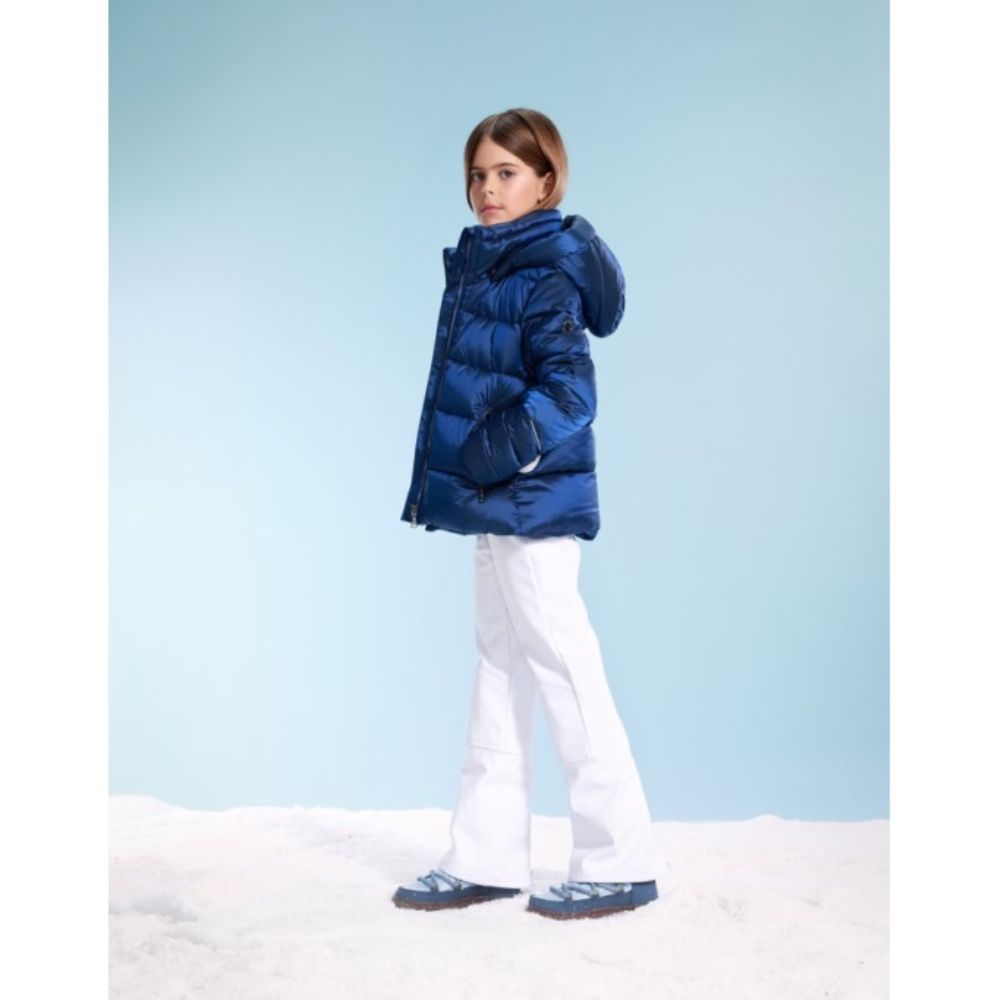 White Pepper Girls' Down Ski Jacket W23 – Infinity Blue | Waterproof Winter Coat for Kids 7-8 Years | Perfect for Snowboarding & Outdoor Adventures