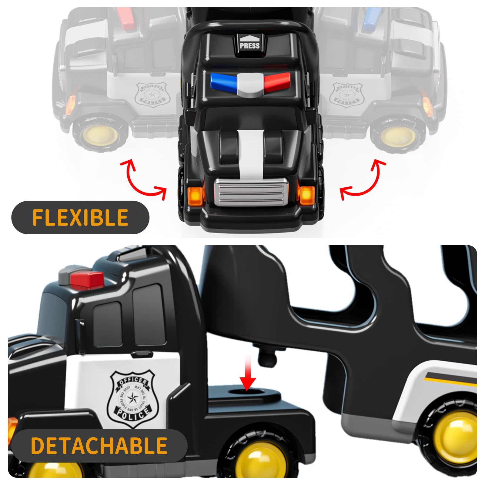 TEMI Police Toy Trucks for Kids Ages 3-7 - Interactive Transport Vehicle Carrier Playset for Toddlers & Preschoolers | Perfect Gift for Boys & Girls | Pretend Play, Birthday Party & Learning Scenarios