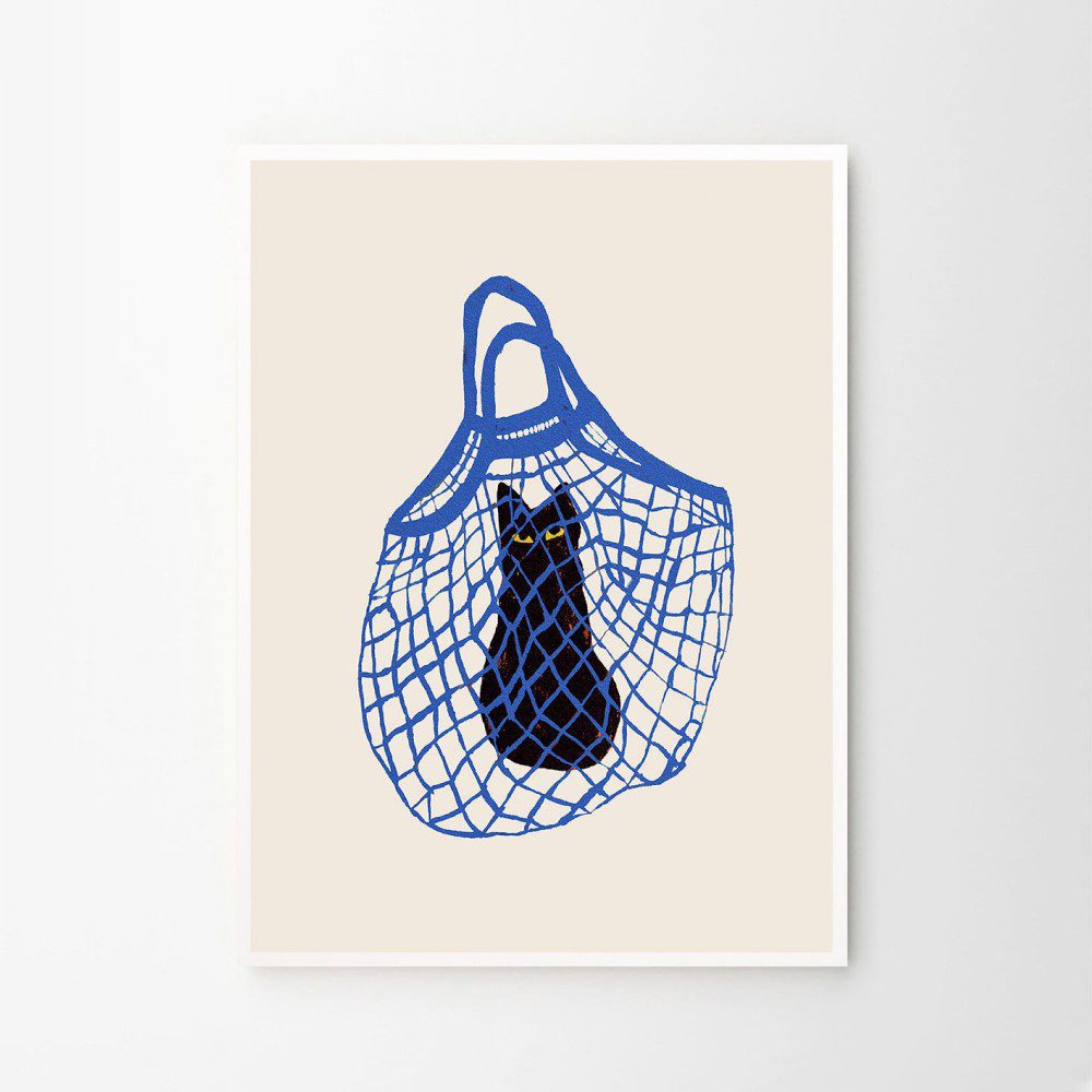 The Poster Club Chloe Purpero Johnson - 'The Cat’s in the Bag' A5 Art Print - Perfect for Home Decor, Office Wall Art & Gift Ideas