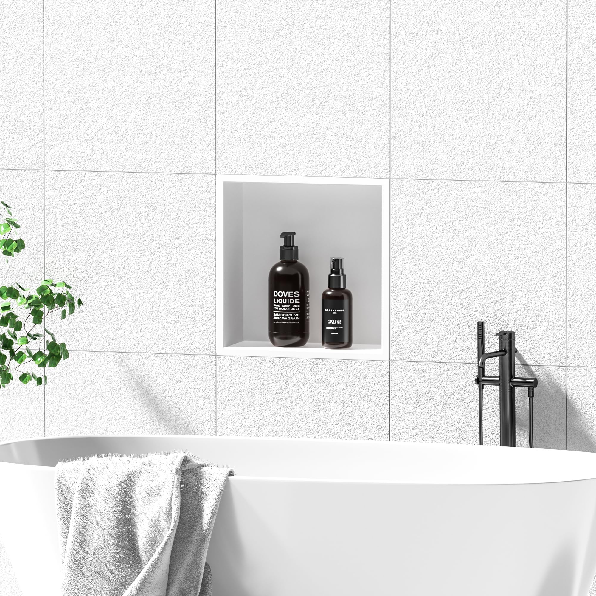 12x12 Inch Stainless Steel Bathroom Shower Wall Niche - Recessed No-Tile Installation Matte White Finish for Modern Bathroom & Spa Decor