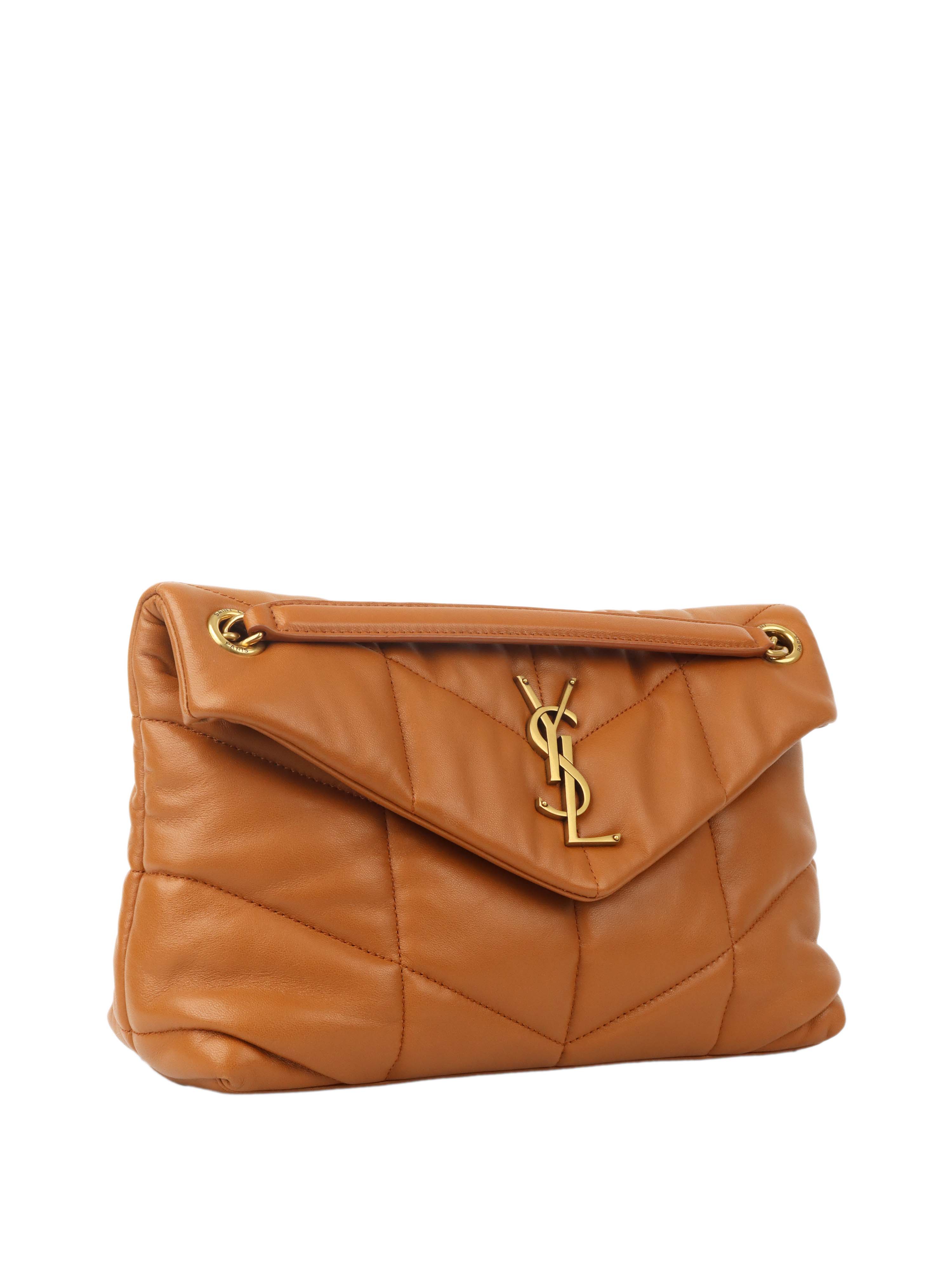 Saint Laurent Caramel Puffer Small Crossbody Bag - Luxury Leather Shoulder Purse for Women | Perfect for Date Night, Travel & Everyday Use