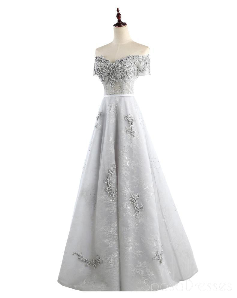 Elegant Gray Lace Beaded Off-Shoulder Long Evening Prom Dress for Women - Perfect for Formal Dances, Weddings & Special Occasions | Custom Sizing Available | Style 17219