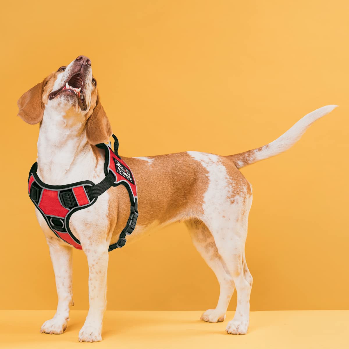 No-Pull Dog Harness with Handle - 3D Rubber Service Dog Patches, Reflective Vest & Quick Release Buckles - Adjustable 36-45 inch for Medium/Large Dogs - Perfect for Training, Walking & Outdoor Adventures (Red/Black)