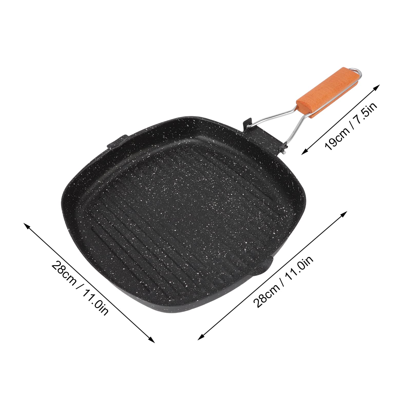 Premium Cast Iron Grill Pan - Large 28x20cm Nonstick Steak Griddle with Folding Beech Handle - Perfect for BBQ, Camping & Home Cooking - Heavy Duty Striped Grill Pan for Steaks, Burgers & Vegetables