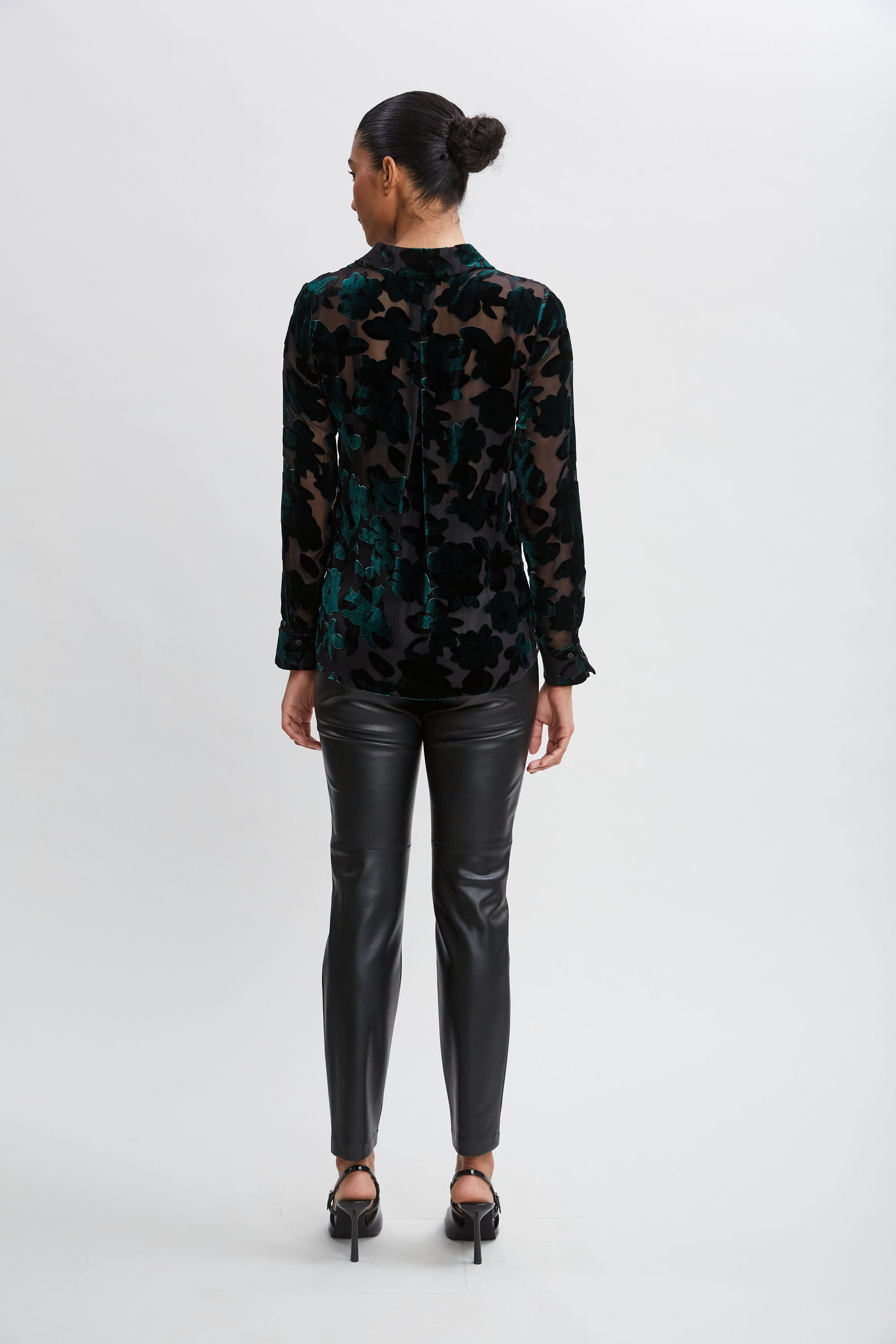 Burnout Velvet Shirt for Women - Soft & Stylish Long Sleeve Blouse - Perfect for Casual Outfits, Date Nights & Office Wear