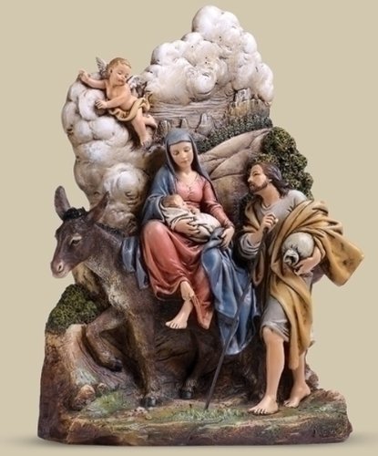 Flight Into Egypt Figurine Set of 2 - 9.5 Inch Hand-Painted Nativity Scene Decor for Christmas, Home & Church Display