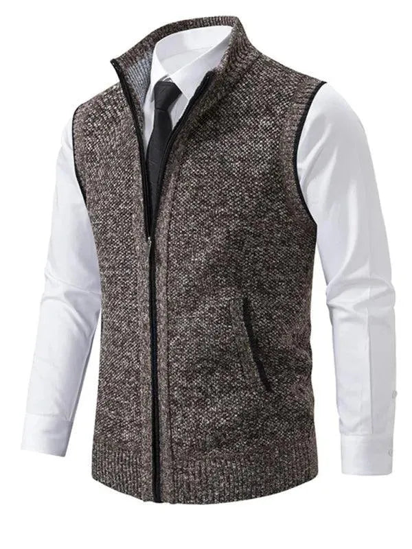 Men's Stand Collar Sleeveless Knit Vest - Slim Fit Casual & Layering Piece for Office, Outdoors & Fall Fashion
