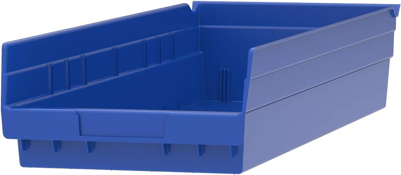 Akro-Mils 30184 Heavy Duty Plastic Shelf Bins - 6-Pack Blue Storage Organizers (24