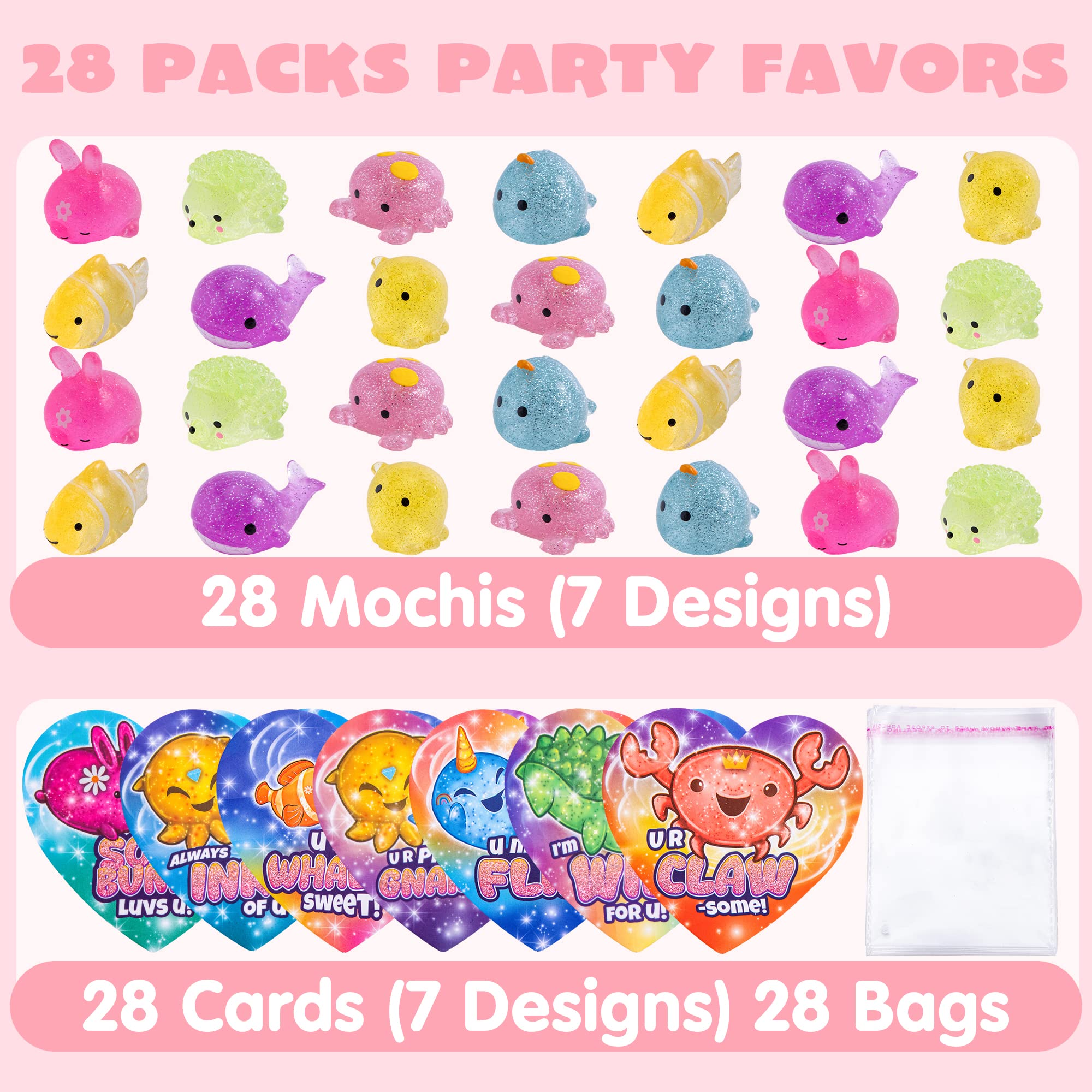 JOYIN 28 Pcs Glitter Mochi Squishy Toys - Cute Sea Animal Stress Relief Fidget Toys for Kids, Party Favors & Classroom Prizes | Sensory Play, Anxiety Relief & Fun Exchange Gifts