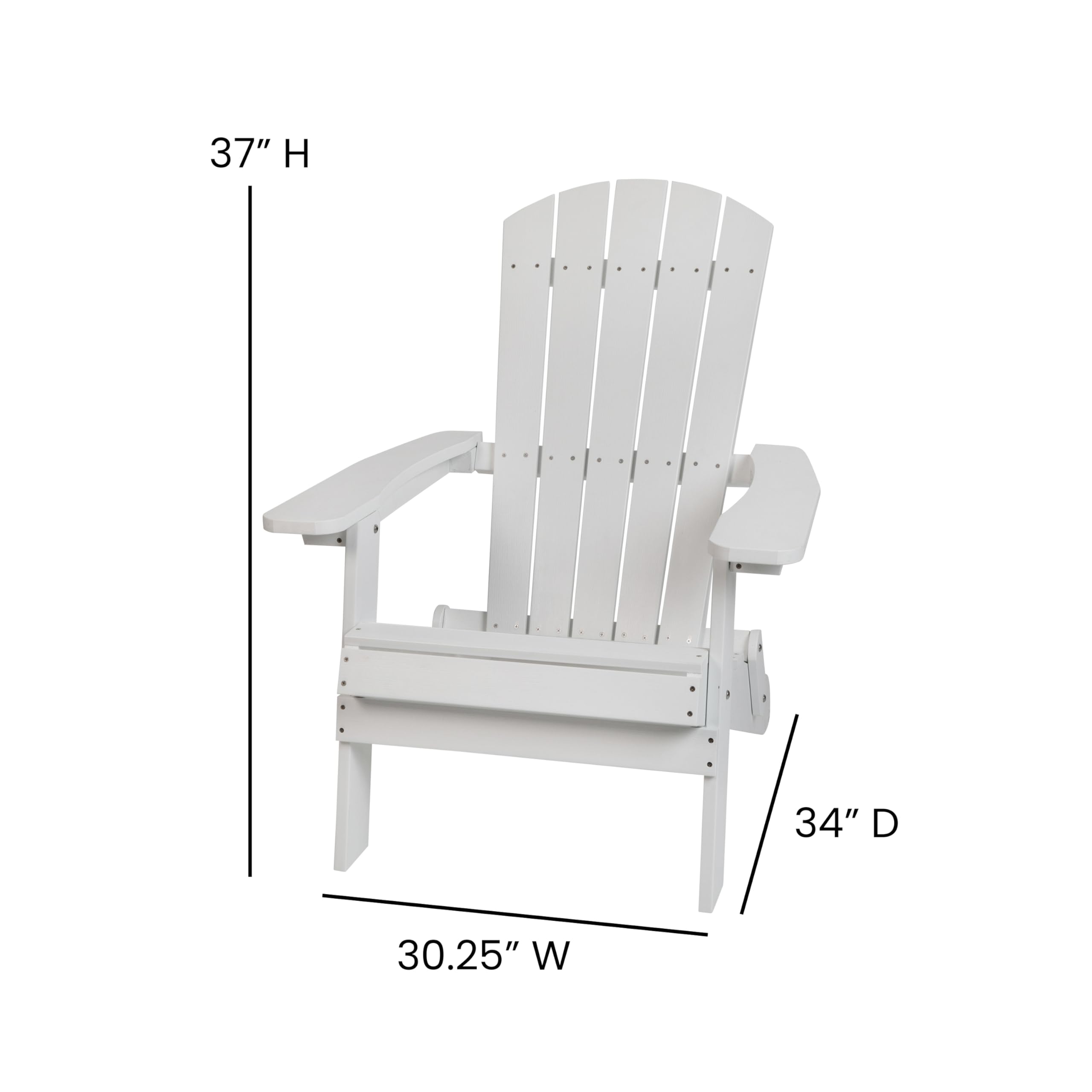 Merrick Lane Riviera Poly Resin Folding Adirondack Lounge Chair - White - Indoor/Outdoor Use - Weather Resistant Patio Furniture for Poolside, Garden & Backyard Relaxation