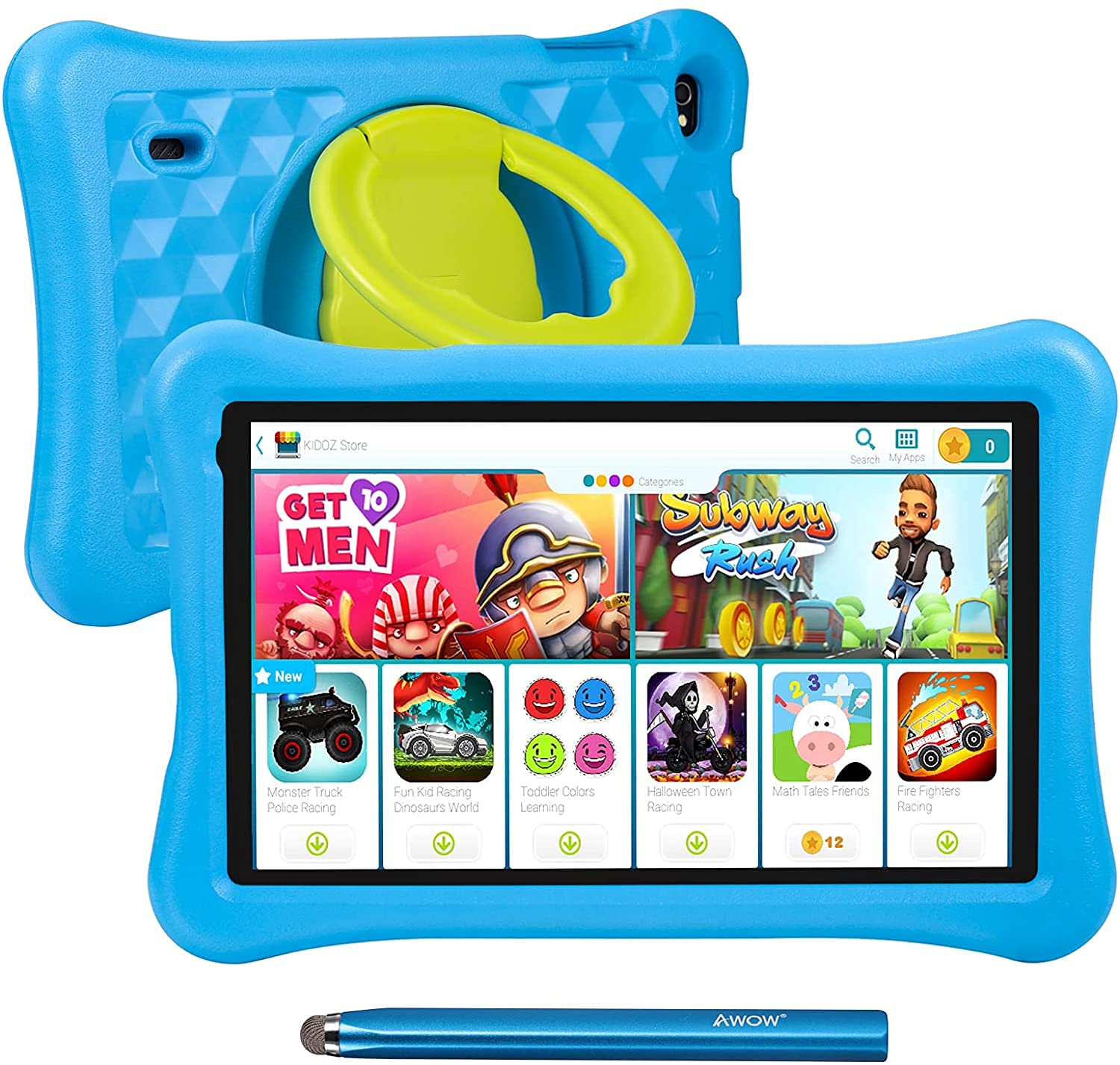 10.1 Inch Kids Tablet with KIDOZ App - Android 10.0, 2GB RAM + 32GB ROM, Parental Control, Adjustable Kid-Proof Case - Learning Tablet for Kids with 2.4G WiFi, 1280x800 IPS Display & Stylus Pen - Perfect for Homeschooling, Travel, and Early Childhood Education