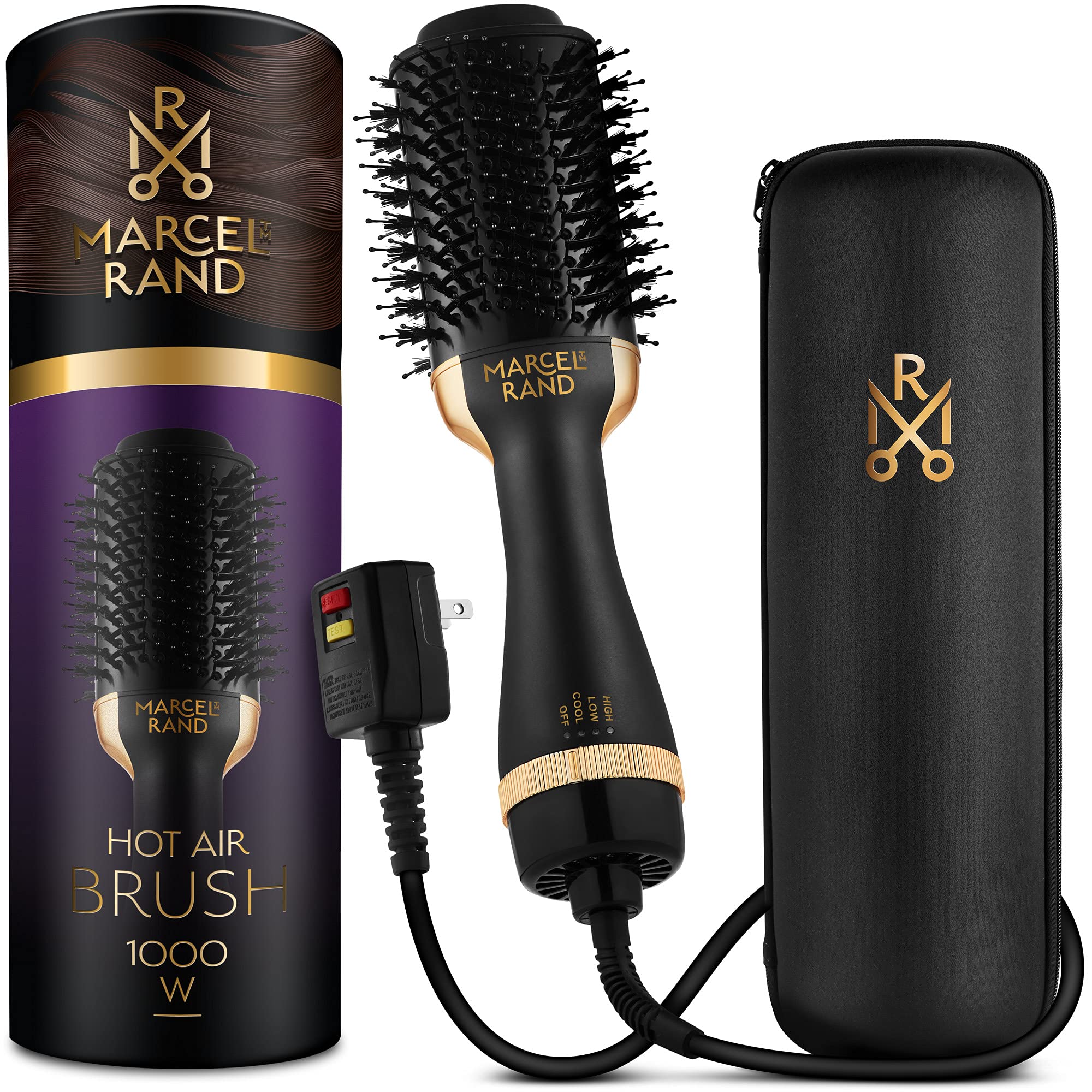 Professional 2 in 1 Volumizing Oval Hair Brush & Blow Dryer for Women - 75MM Ceramic Ionic Styling Tool with Hard Travel Case & Premium Gift Box (Black & Gold) - Perfect for Home Use, Travel & Salon Styling