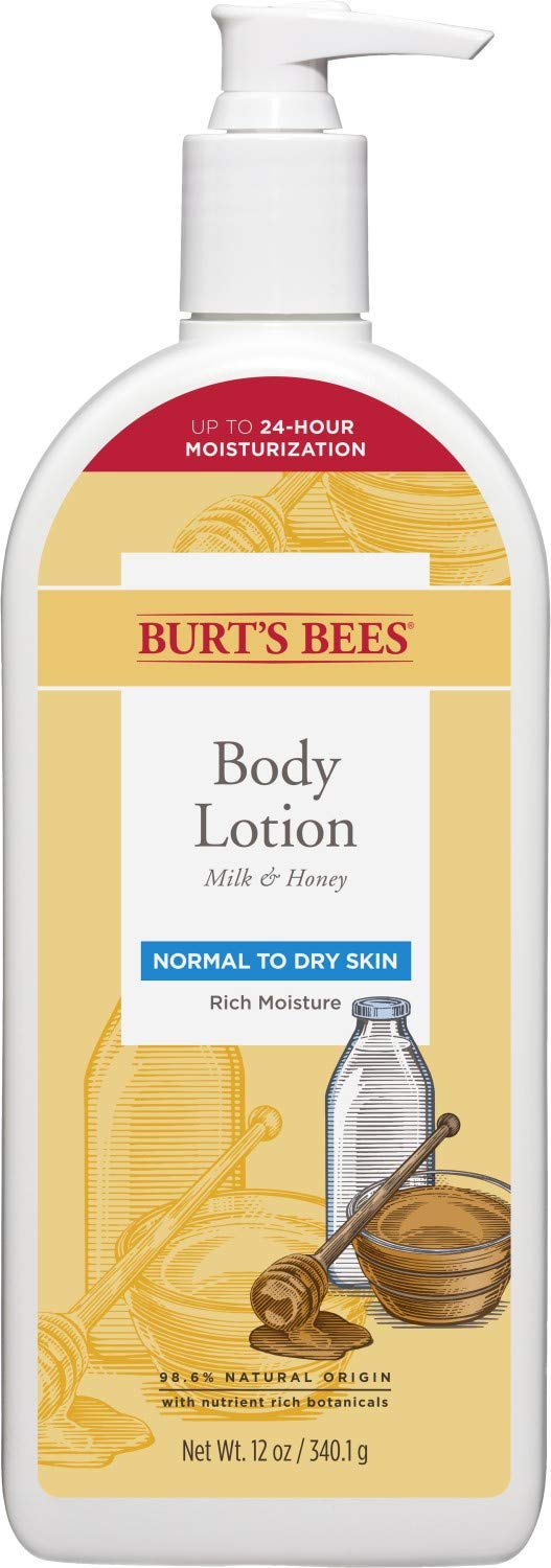 Burt's Bees Milk & Honey Body Lotion for Normal to Dry Skin - 12 Oz, Natural Moisturizer for Hydration & Nourishment | Perfect for Daily Skincare Routine, Winter Dryness Relief & Sensitive Skin Care