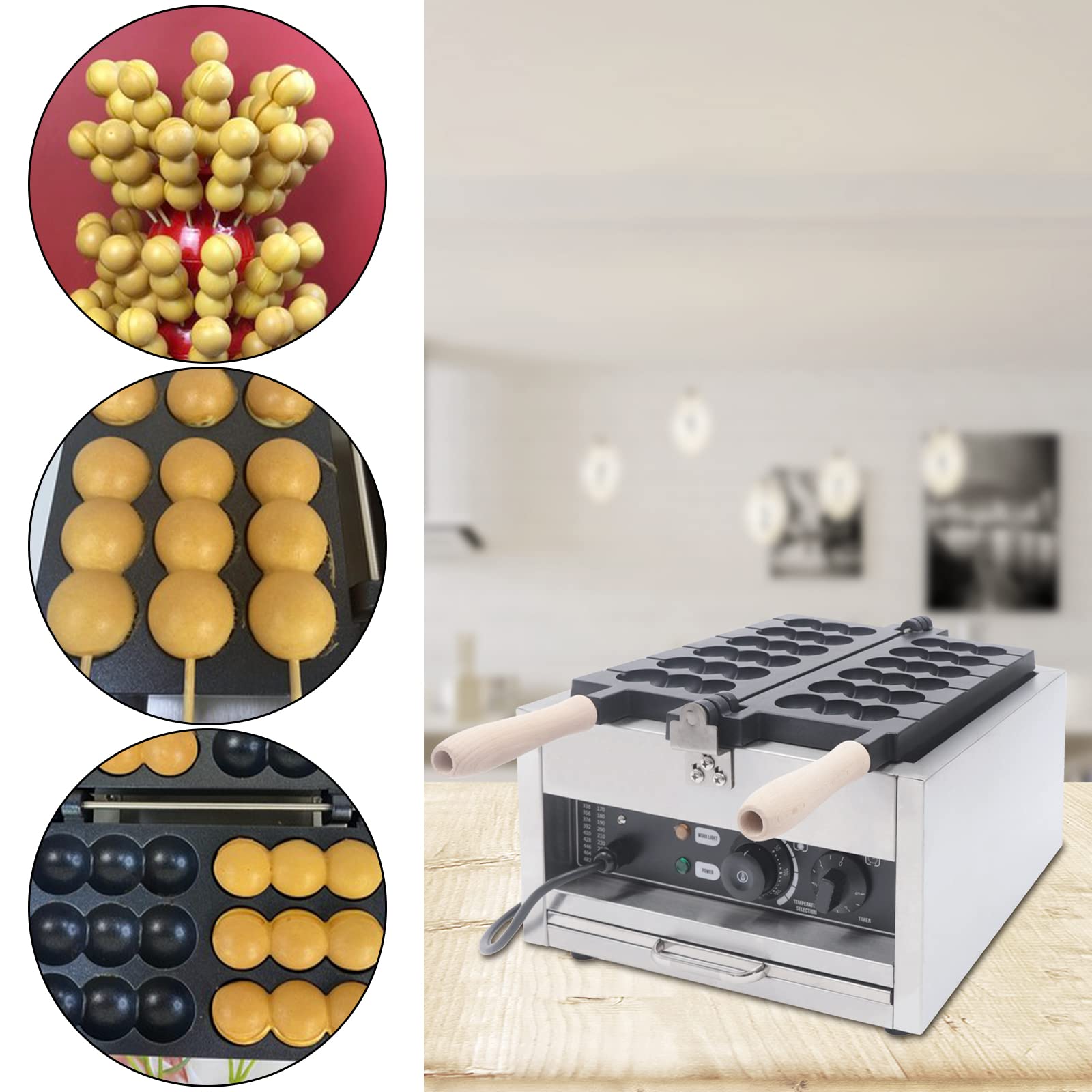 6 Molds Waffle Skewer Maker - 110V 1700W Double Area Pancake Baker with Timer & Temperature Control - Perfect for Snack Bars, Dessert Shops, Breakfast Cafes, and Home Kitchen Use