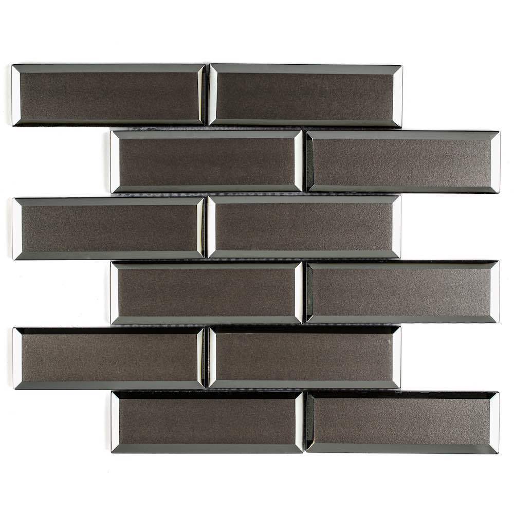 Glass Subway Tile with Inverted Bevel - Graphite 2x6 Inch - Modern Kitchen Backsplash & Bathroom Wall Decor