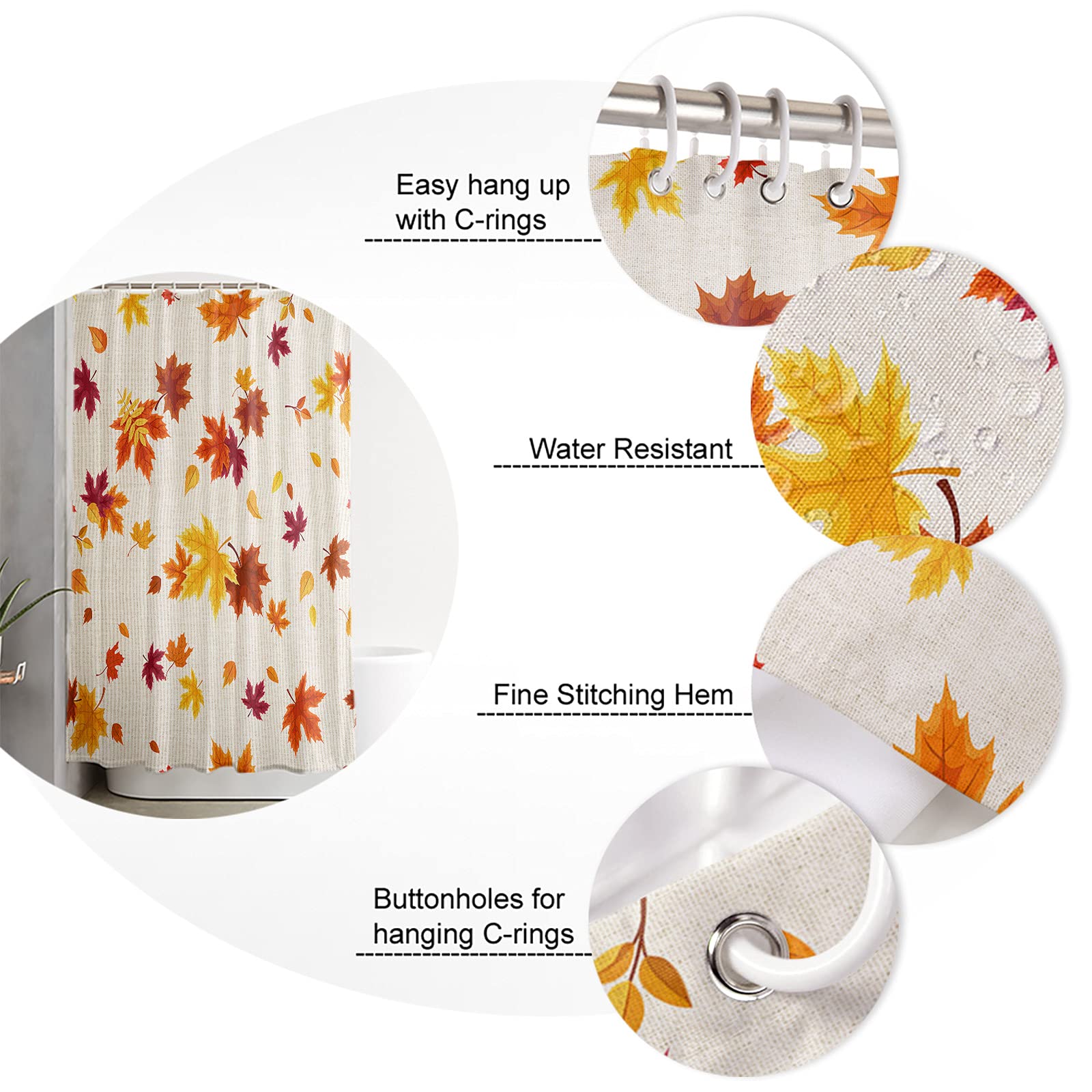 4PCS Fall Harvest Thanksgiving Shower Curtain Set - Autumn Leaf Bathroom Decor with 72x72in Curtain, Bath Mat & Toilet Cover | Seasonal Home Decor for Thanksgiving & Cozy Bathroom Makeover
