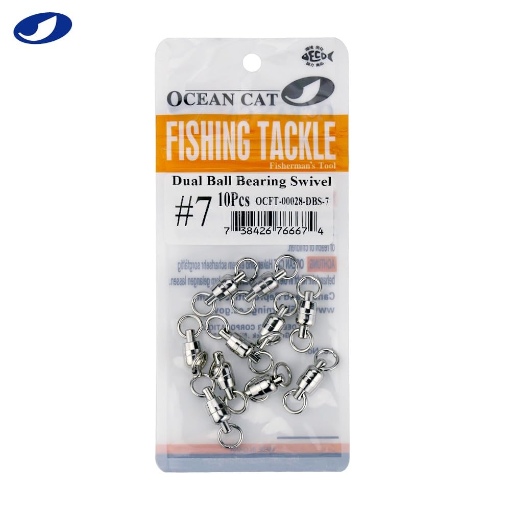10 Pcs Ocean Cat Fishing Ball Bearing Swivels - Copper & Stainless Steel Welded Rings, Dual Spinning Design, High Strength Tackle Connectors for Saltwater Fishing Lures - Perfect for Quick Line Changes and Trolling in Deep Sea Fishing