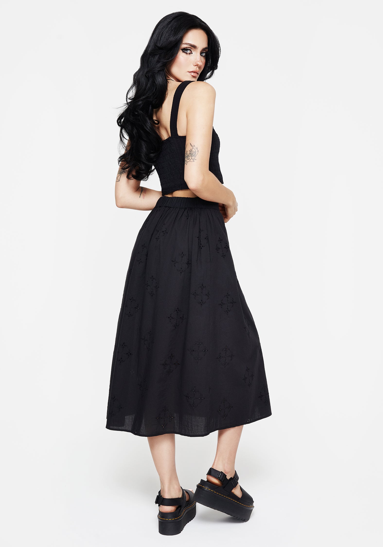 Crux Embroidered Cotton Button Up Midi Skirt for Women | Floral Summer Skirt with Pockets | Perfect for Beach, Brunch & Casual Outings