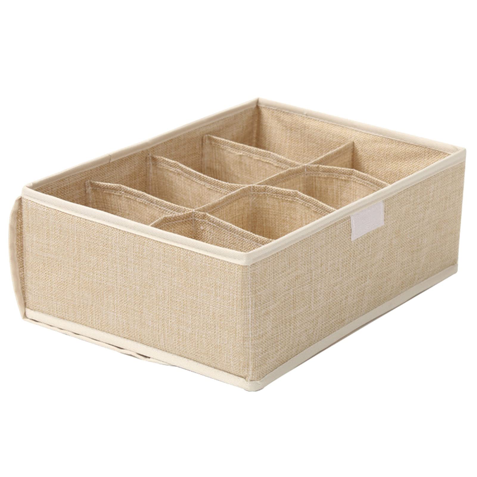 C-LARSS 6-Grid Sock & Underwear Organizer Box - Large Capacity Wear-Resistant Cotton Linen Storage Box for Clothes, Bras, Ties - Perfect for Home Closet Organization & Travel Packing