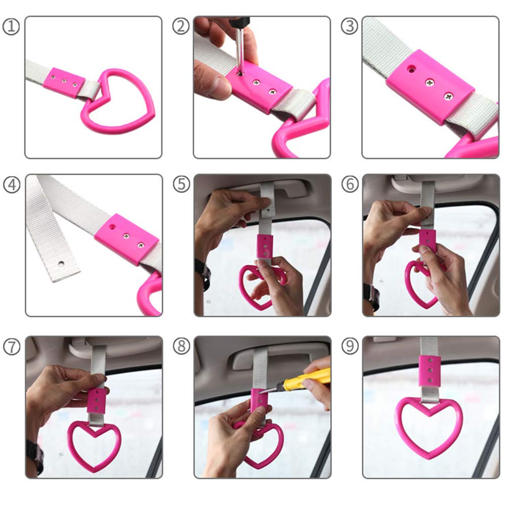 Blue Heart-Shaped Car Rear Bumper Warning Ring & Handle Strap Charm - Interior Exterior Decoration for Enhanced Safety and Style