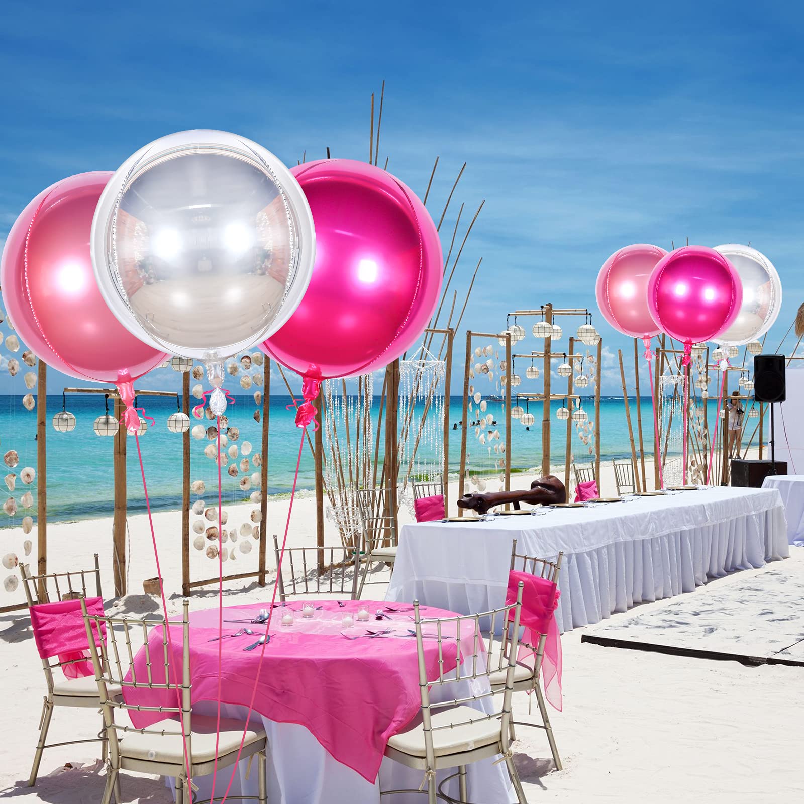 12 Pack 22 Inch Silver Rose Red Pink Foil Balloons with 2 Rolls Ribbon - Large Metallic Mirror Finish Sphere Balloons for Wedding, Birthday Party, Baby Shower, Anniversary, Graduation & Holiday Decorations