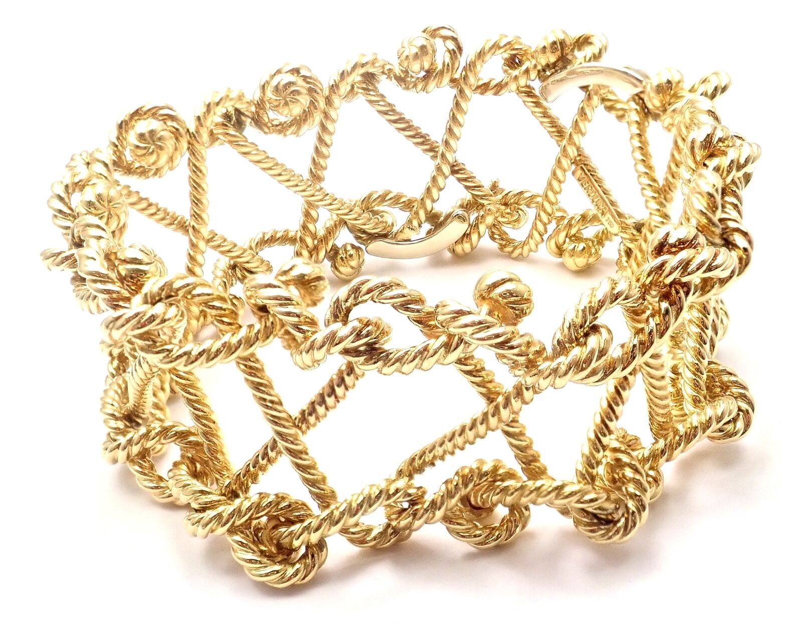 Authentic Verdura 18k Yellow Gold Twisted Rope Openwork Wide Link Bracelet - Luxury Vintage Jewelry for Women - Perfect for Weddings, Parties & Special Occasions